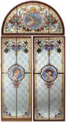 Paar Buntglasfenster mit LünetteMeisteratelier Bertin, Nizza um 1890. Farbiges Glas. z.T.