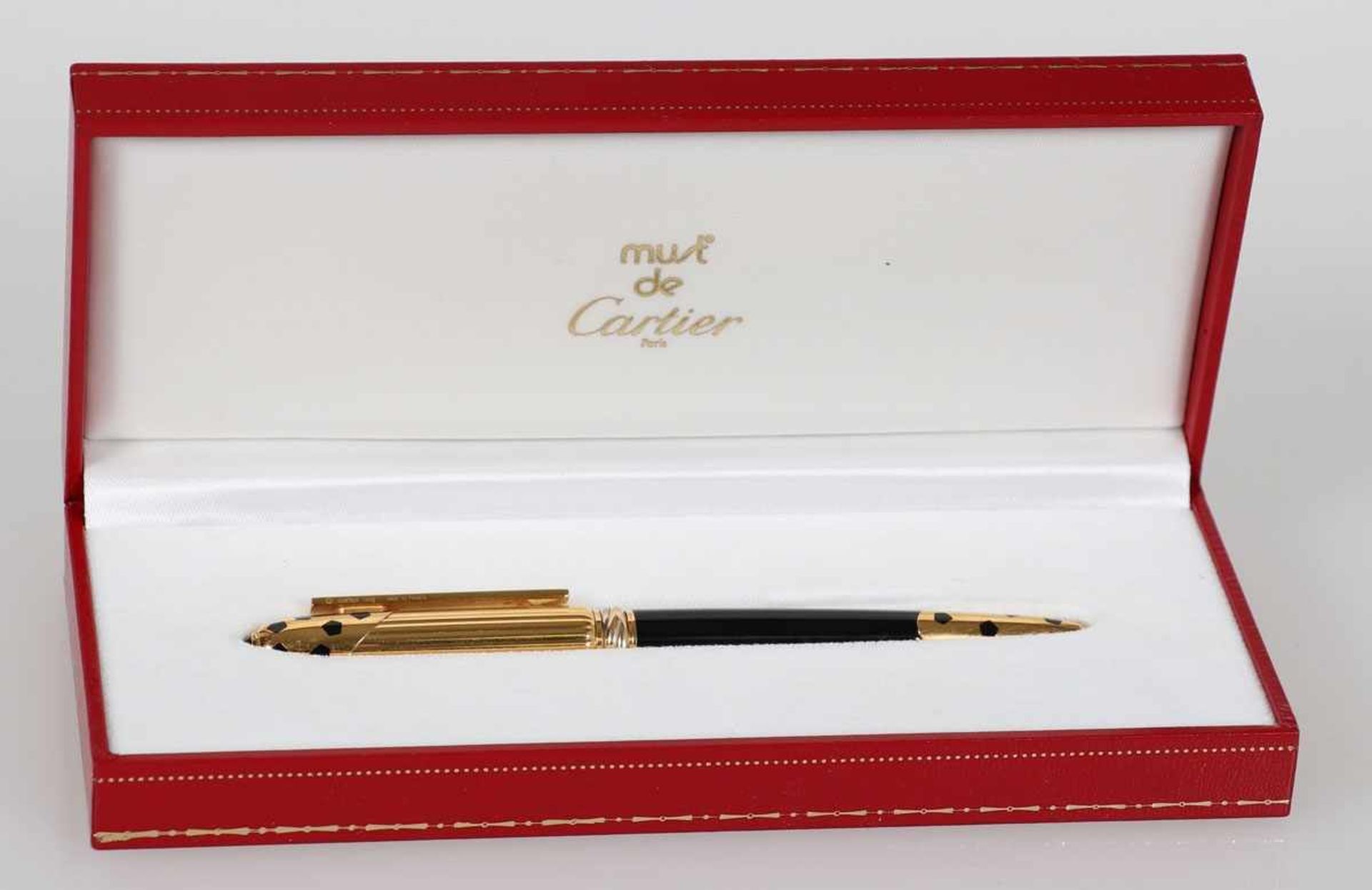 Cartier Kugelschreiber in EtuiParis, 1990. - Panthère - Vergoldet. Lack. L. 13 cm. Bez.: Panthère de