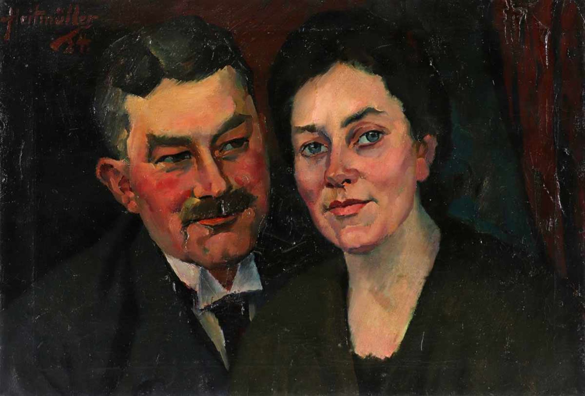 August Heitmüller1873 Gümmer - 1935 bei Meran - Porträt eines Paares - Öl/Lwd. 47 x 69 cm. Sign. und