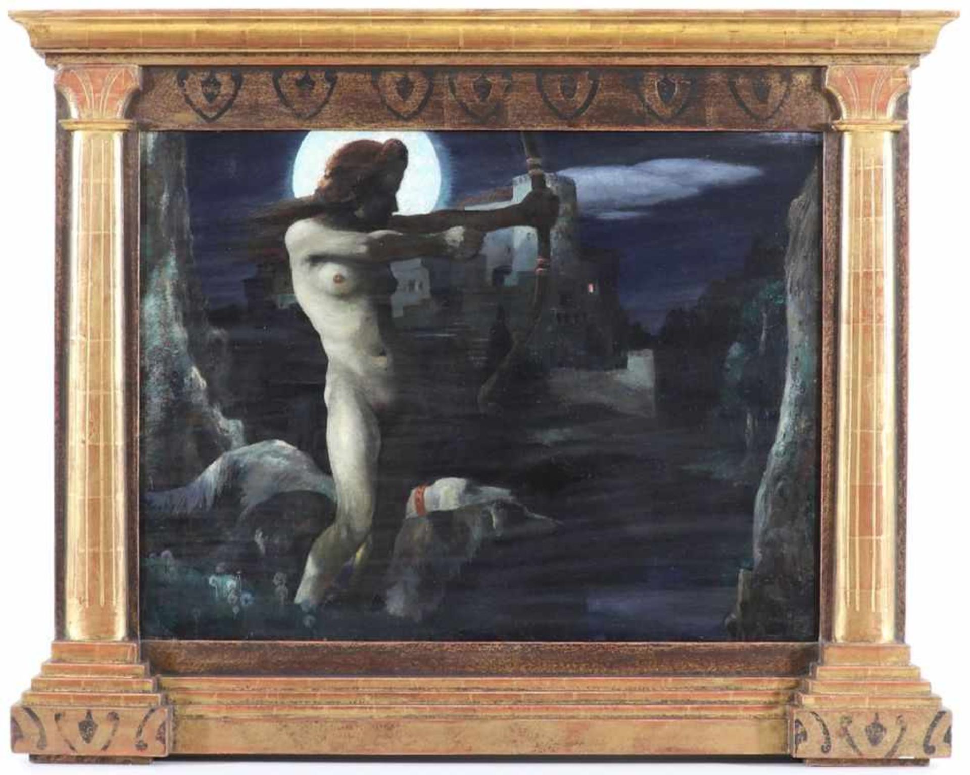 Symbolistischer Künstler des 20. Jahrhunderts- Die Jagd der Diana - Öl/Lwd. 60 x 80 cm. Undeutl.