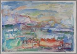 Hannes Meinhard1937 Dahlbruch - 2016 Barsinghausen - "Rotes Feld" - Aquarell/Papier. 50 x 70 cm.