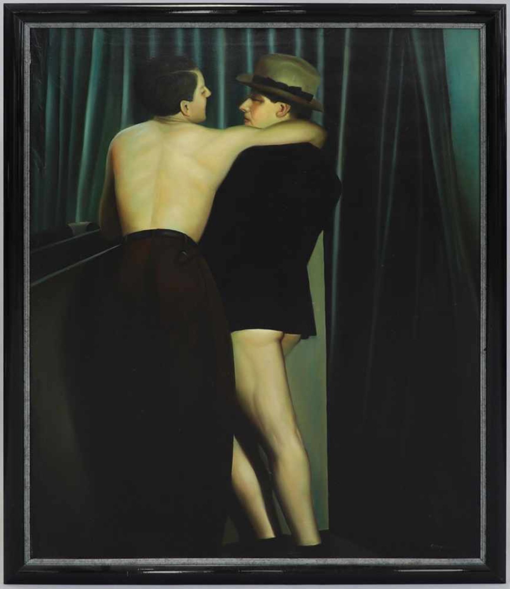 Künstler des 20. Jahrhunderts- Zwei Männer in Umarmung - Öl/Lwd. 135 x 108,5 cm. Sign. r. u.: - Bild 2 aus 2