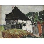 Robert Koepke1893 Bremen - 1968 Frankenburg - Bauernhaus mit Scheune - Öl/Hartfaser. 19,8 x 26,3 cm.
