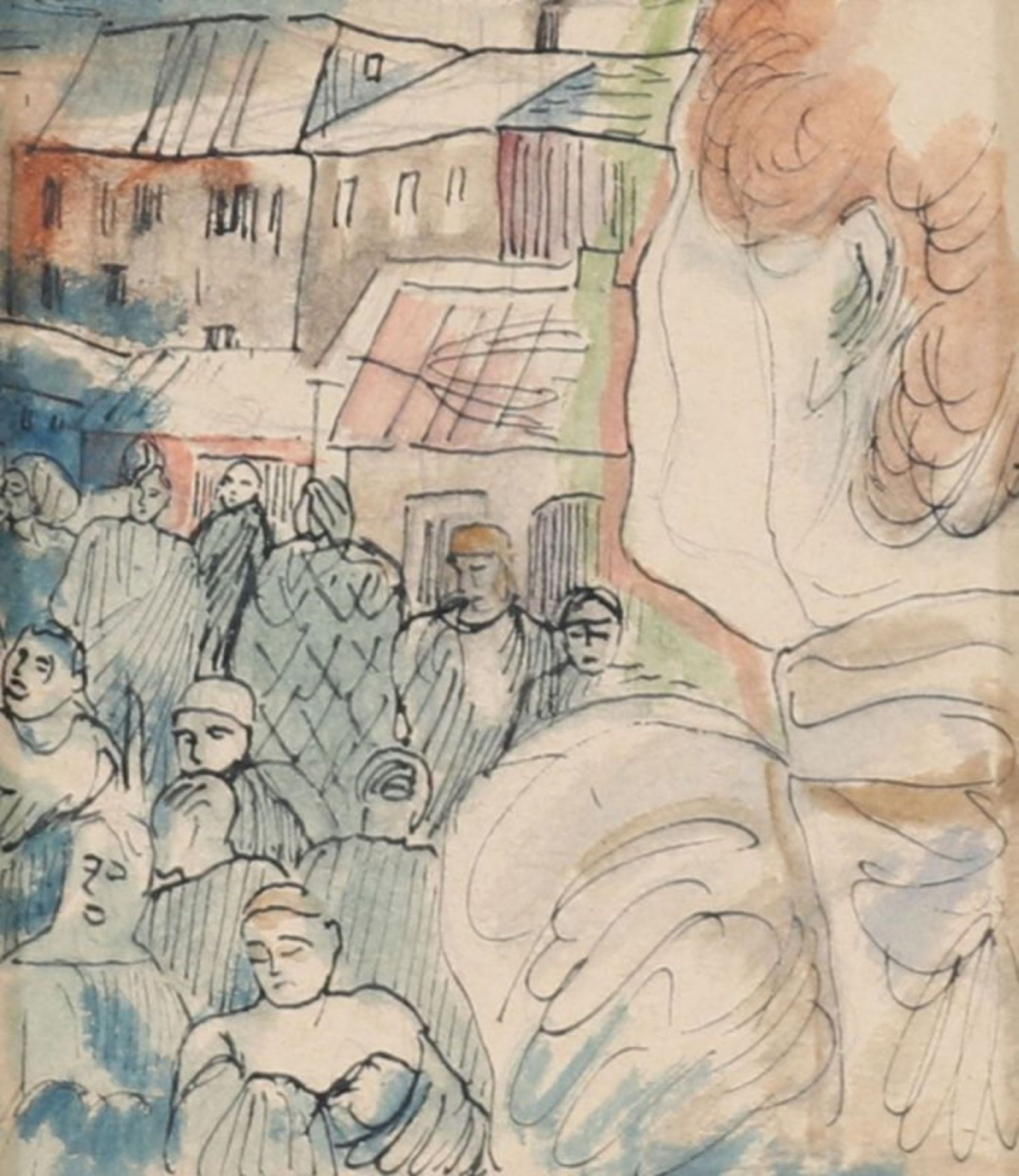 Adolf Zardins1890 Riga - 1967 Jurmala - Markttreiben - Tusche und Aquarell/Papier. 13,3 x11,2 cm (