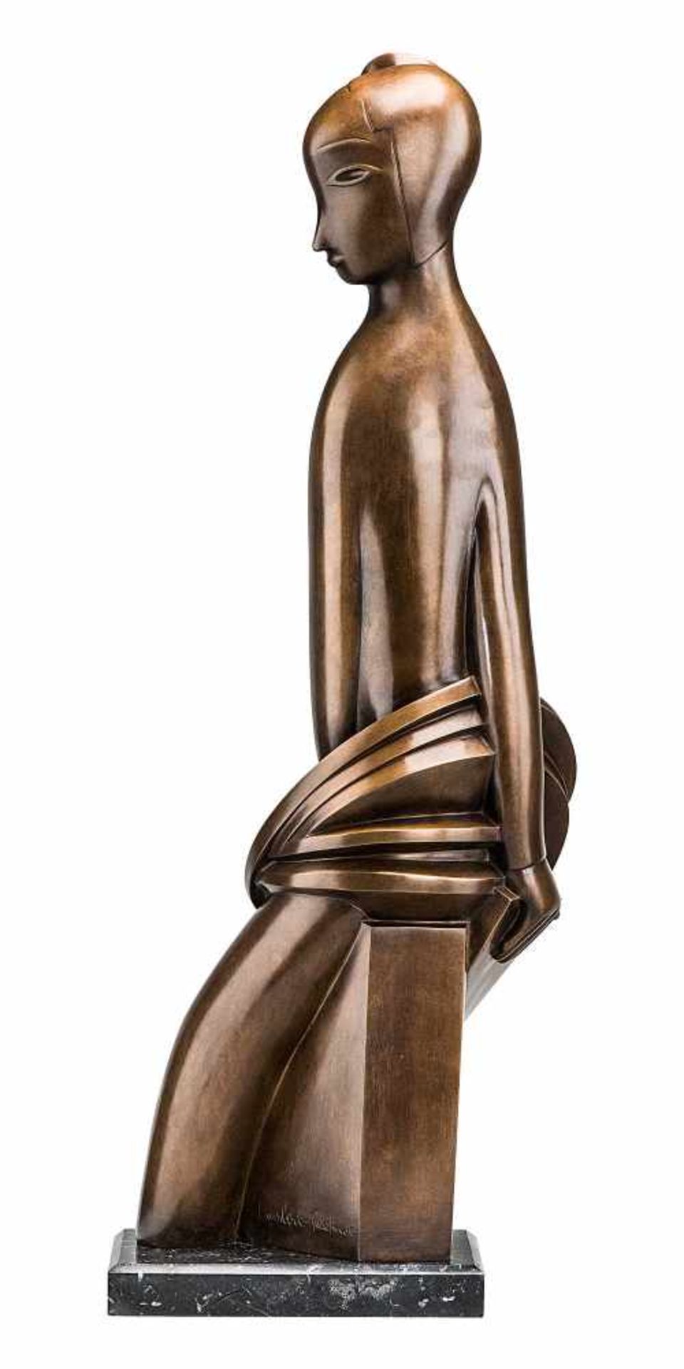 Lambert-Rucki, Jean1888 Krakau - 1967 Paris.«Femme au disque».Bronze, goldbraun patiniert, auf - Bild 2 aus 2