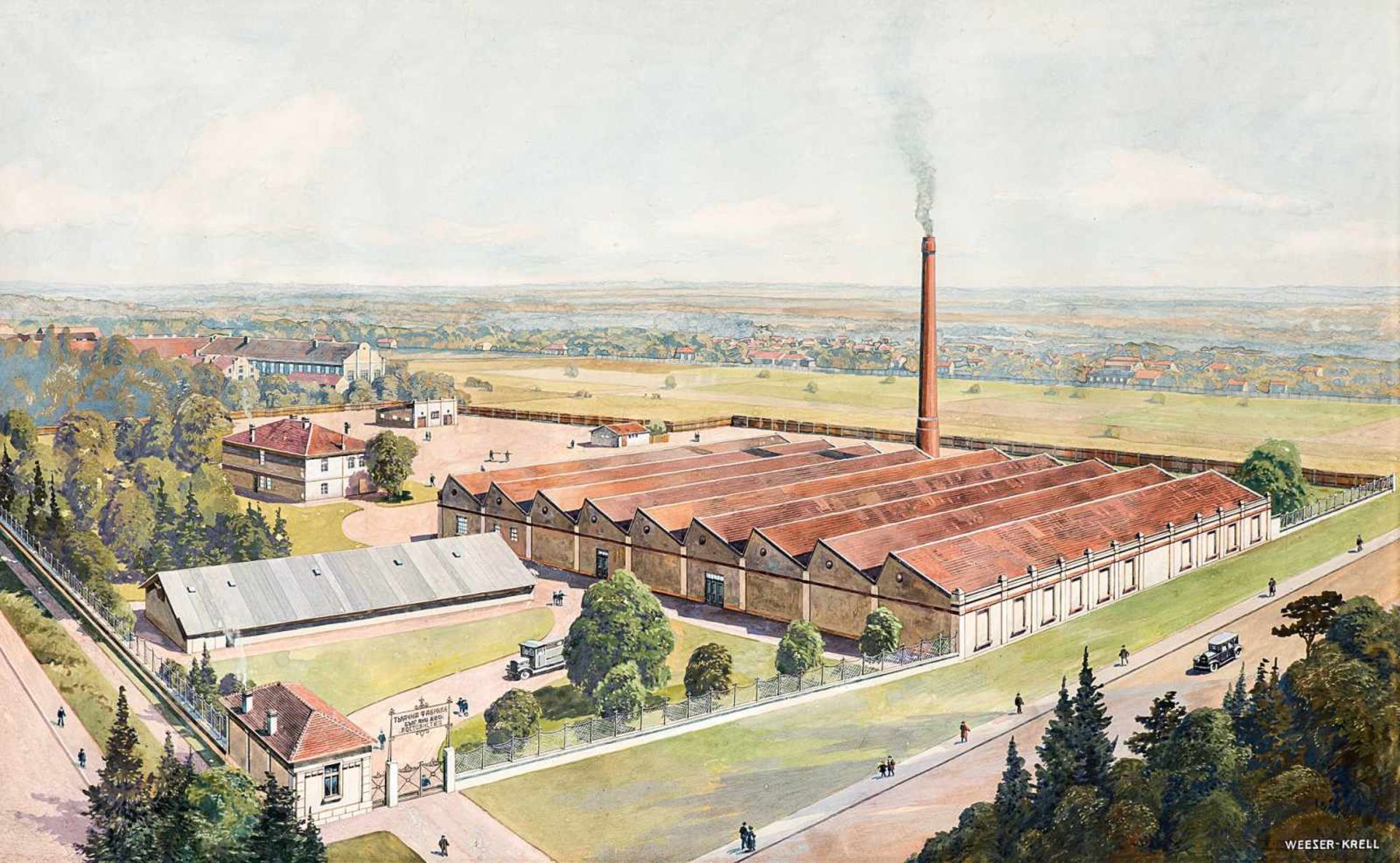 Weeser-Krell, Ferdinand1883 Alf a.d. Mosel - 1957 Wien.Ansicht einer bulgarischen Webereifabrik.