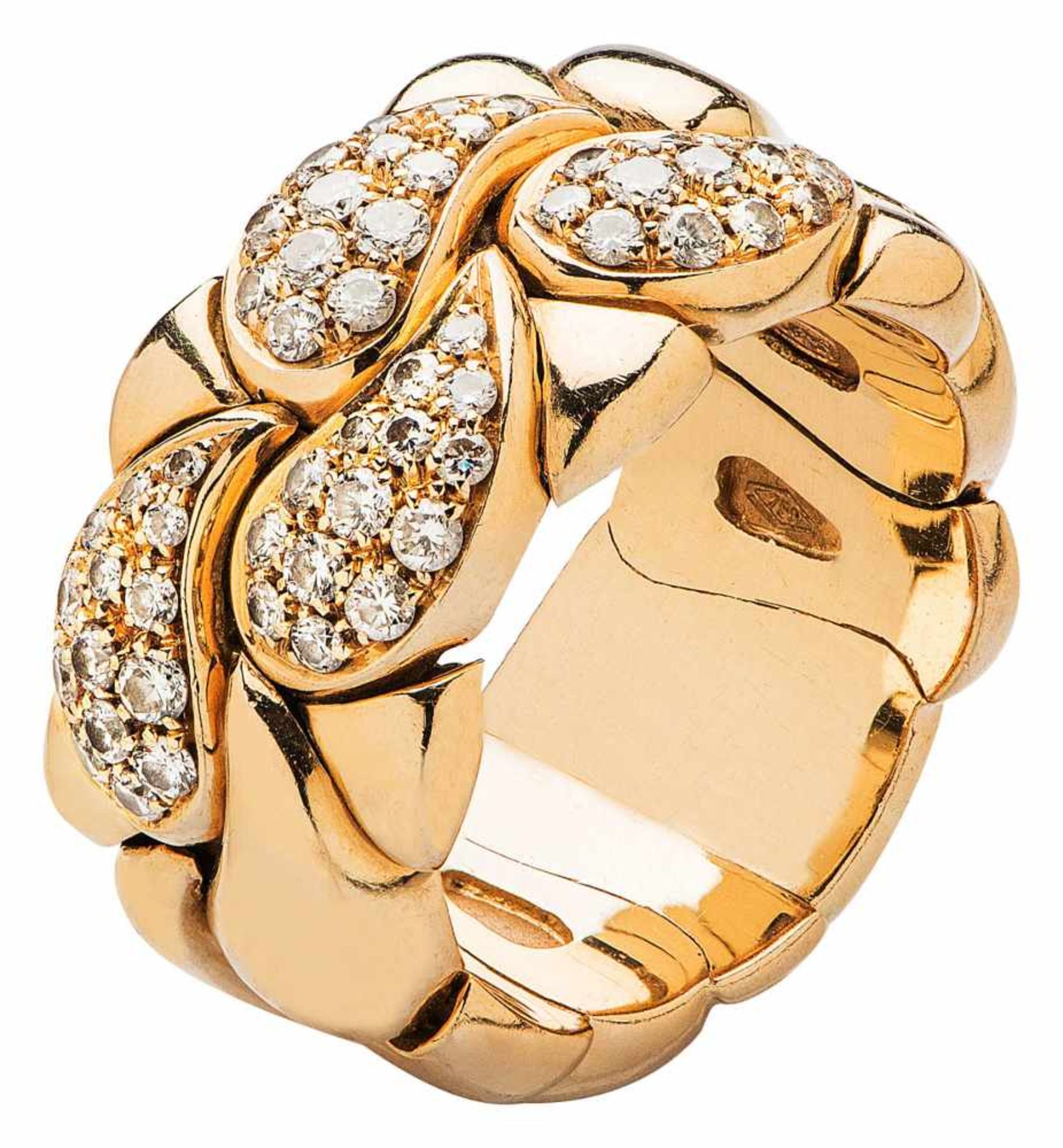 Chopard Ring «Casmir»Genf 2000er Jahre. GG 18 Kt. Umlaufend polierte Tropfenglieder, vier zentrale