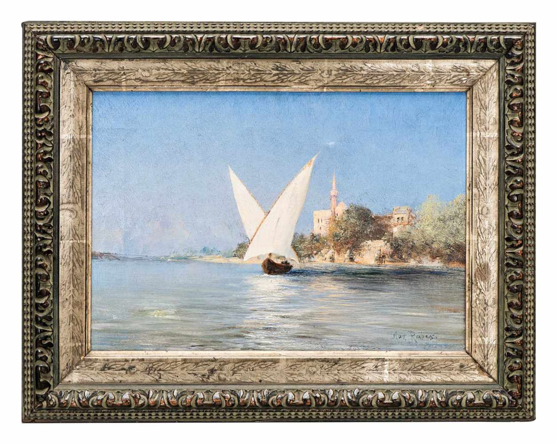 Rabes, Max Friedrich Ferdinand1868 Samter/Posen - 1944 Wien.Feluke vor orientalischer Küste.Öl auf - Bild 2 aus 3