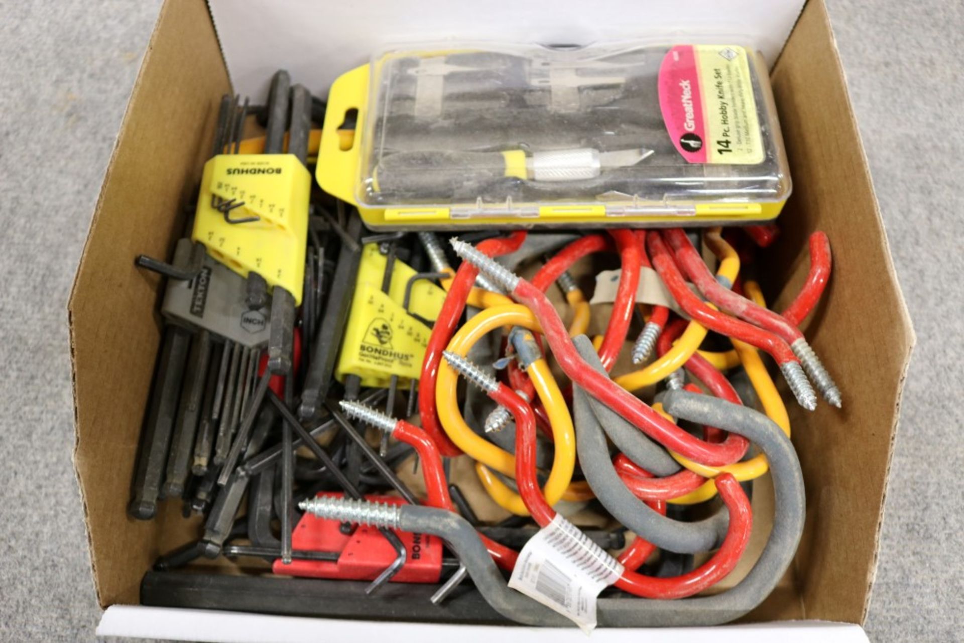 Box of Allen Keys, Shop Hooks, Crescent Wrench and Exacto Knife Kit - Image 3 of 6