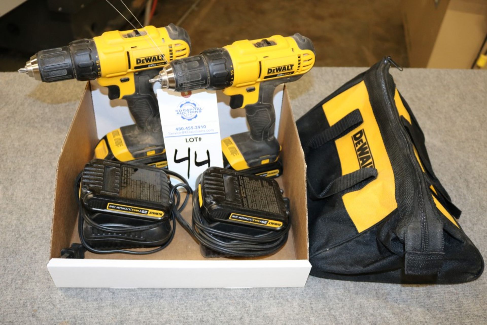 (2) DeWalt 20v Max Lithium Ion Drills with 2 Extra Batteries with Chargers and Bag - Image 8 of 8