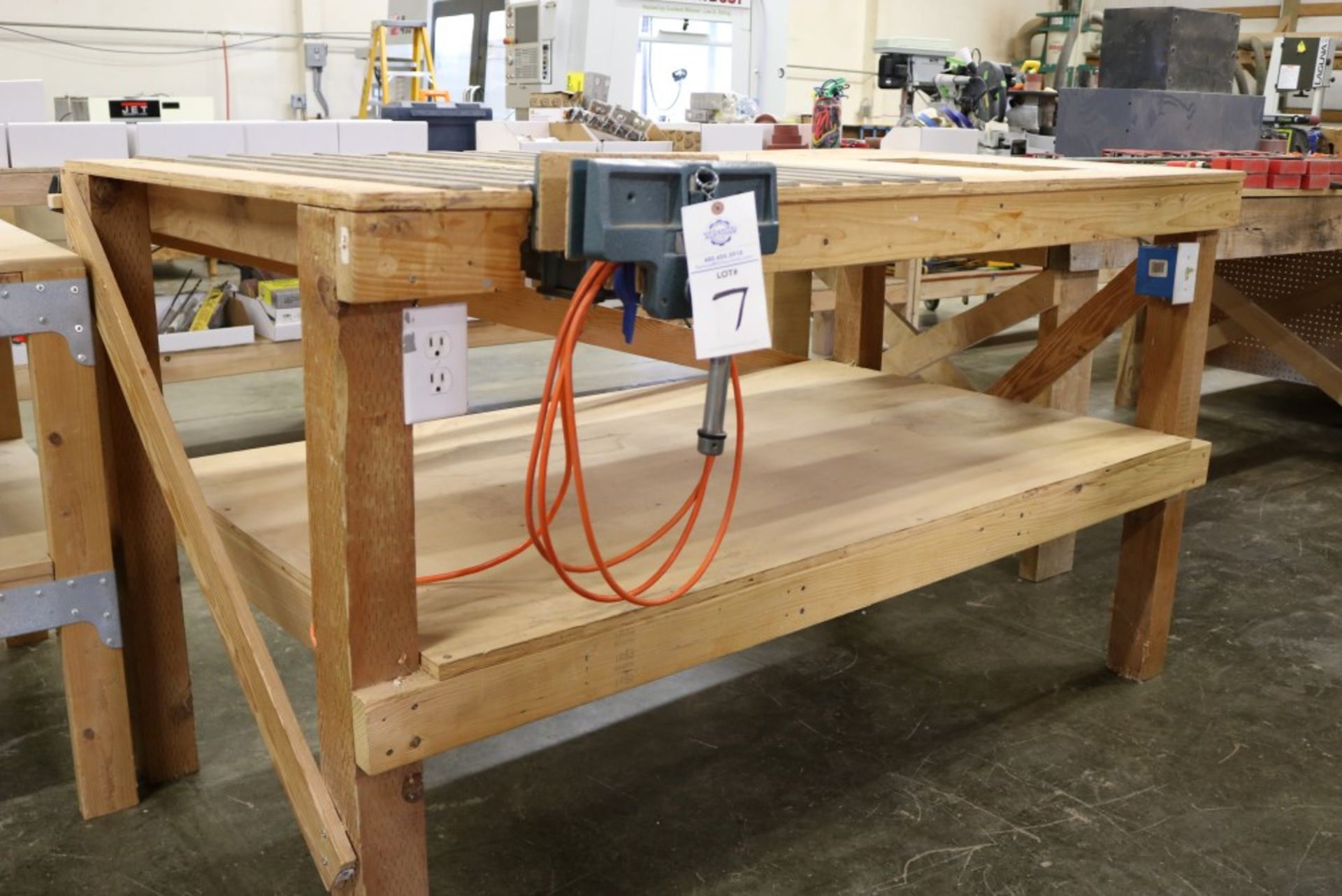 2 Tier Heavy Duty Wood Work Station with Electrical Outlets and Wilton 10" Vise 72" x 39" x 41" - Image 6 of 7