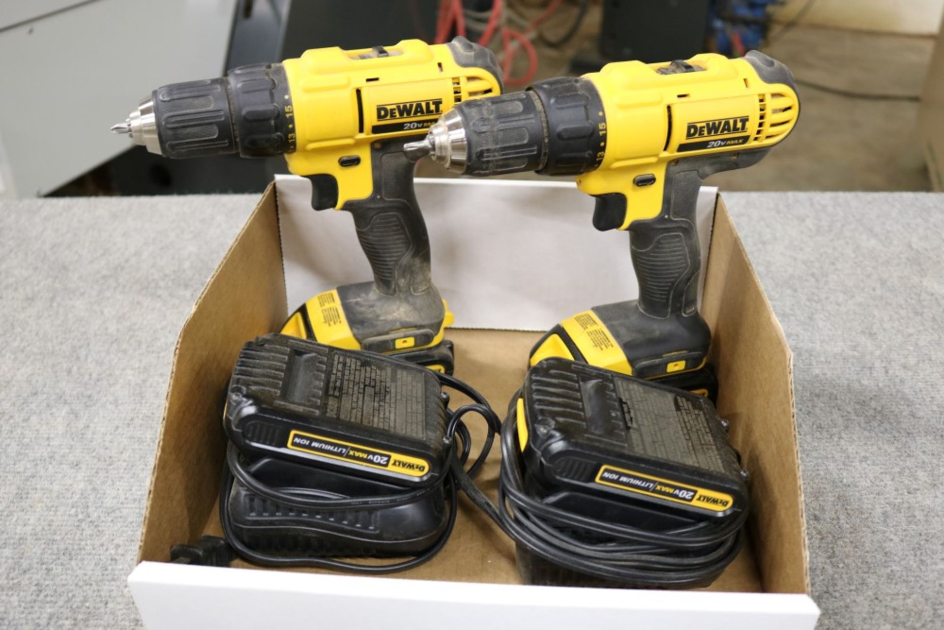 (2) DeWalt 20v Max Lithium Ion Drills with 2 Extra Batteries with Chargers and Bag - Image 4 of 8