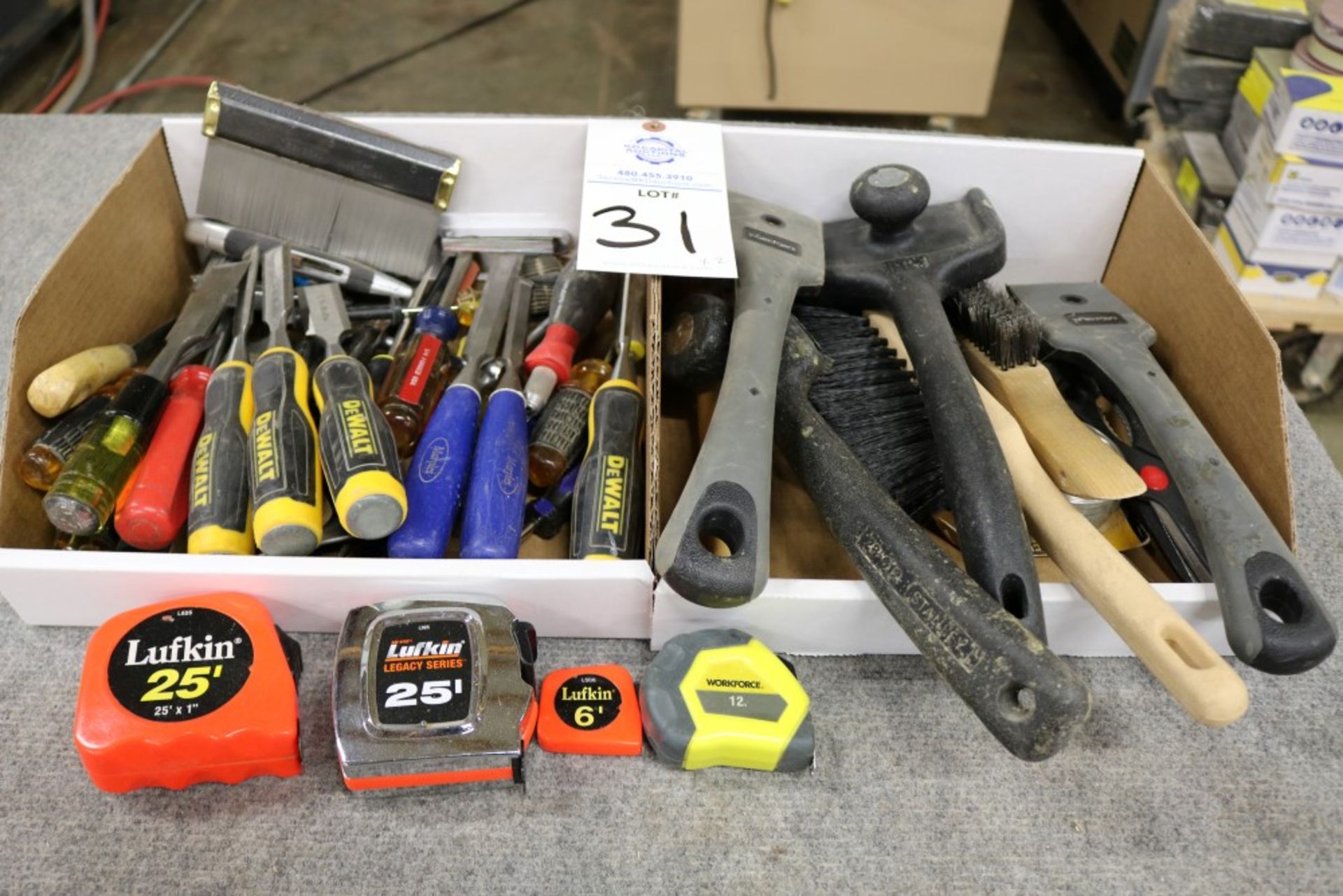 2 Boxes fo Various Tools, Chisels, Screw Drivers, Flatheads, Tape Measurers, Box Cutters, - Image 9 of 9