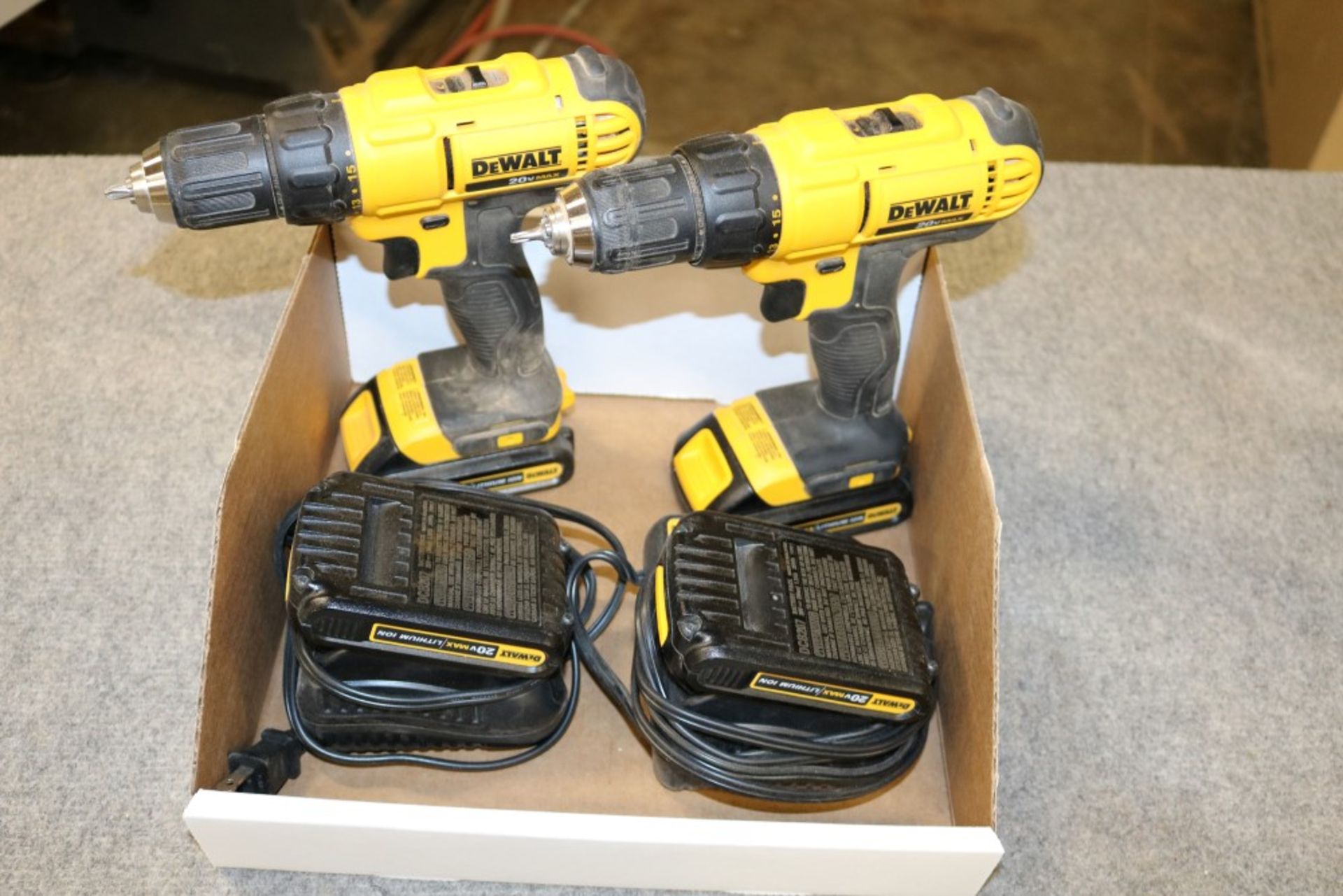 (2) DeWalt 20v Max Lithium Ion Drills with 2 Extra Batteries with Chargers and Bag - Image 6 of 8