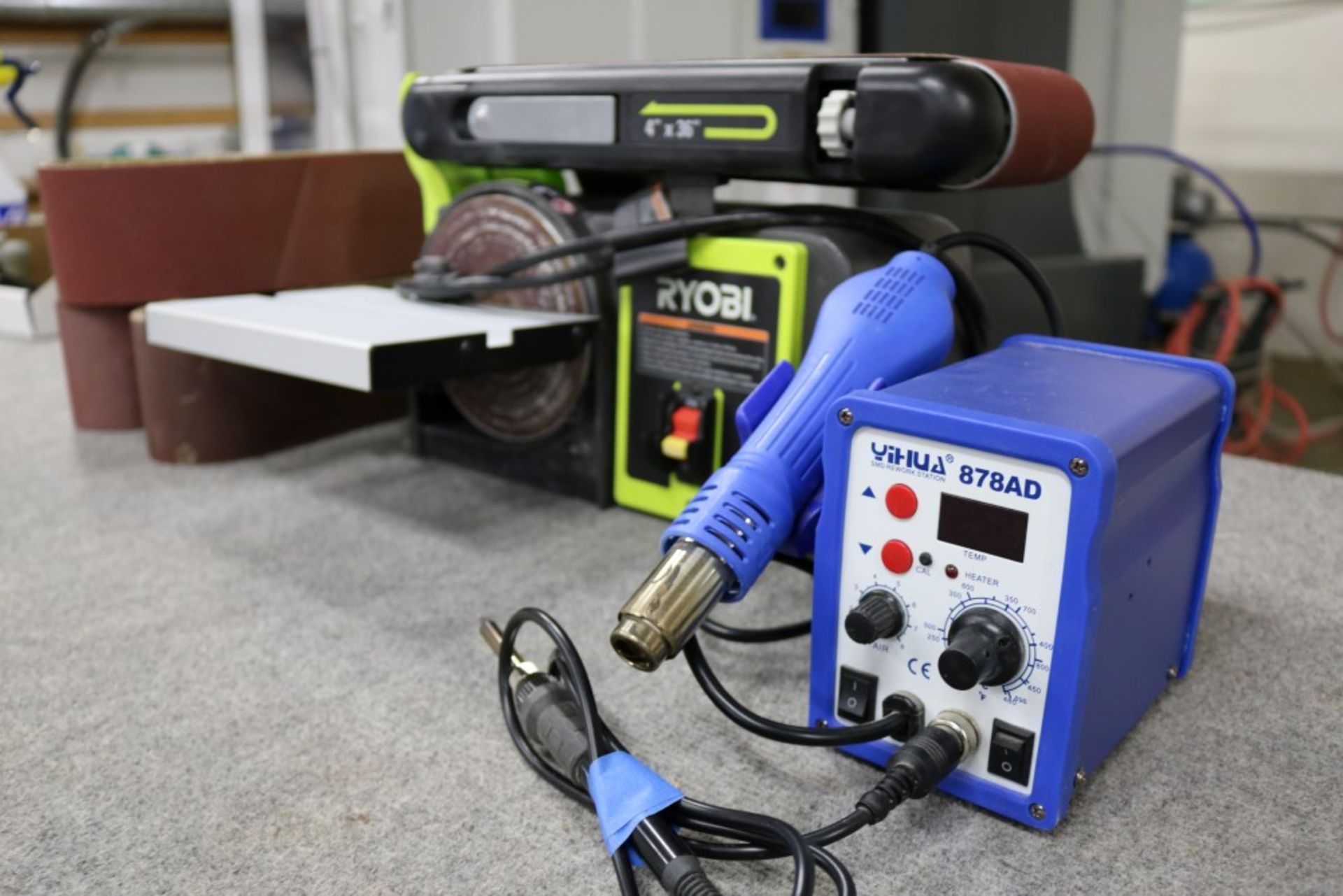 Ryobi 4" x 6" Belt and Disc Sander with Extra New Sanding Belts, also YiHua 878 AD- SMD ReWork - Image 4 of 9