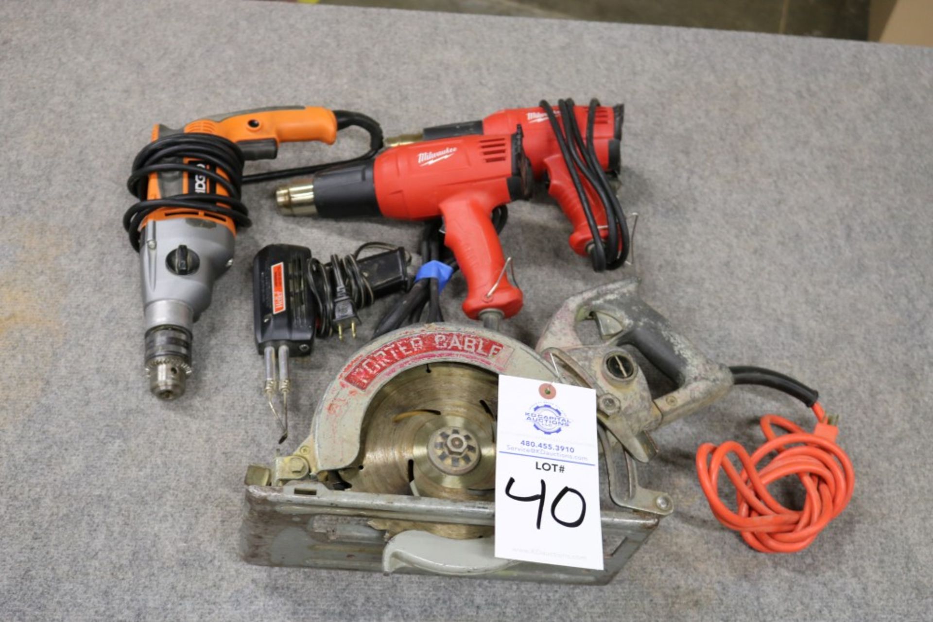 Heavy Duty Ridgid Drill R50111 1/2", Weller Universal Sodering Gun, (2) Milwaukee Heat Guns, - Image 8 of 8