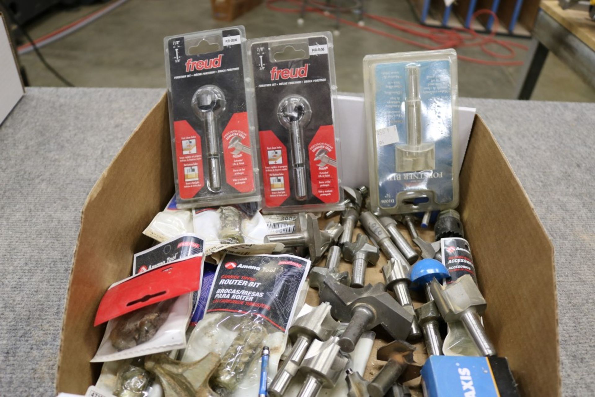 Box of New and Used Router Bits and Forstner Bits and Router Bearings - Image 3 of 10