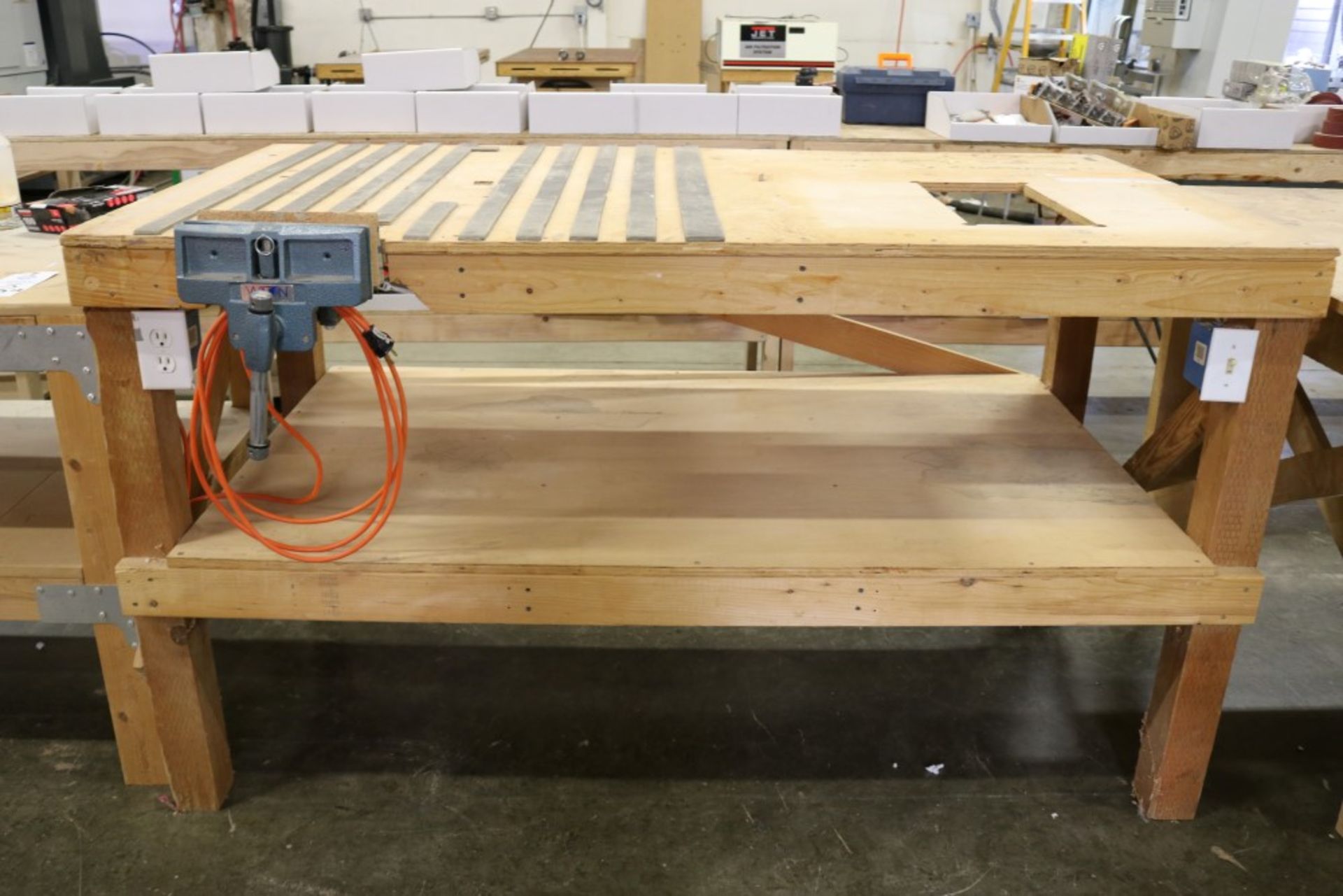 2 Tier Heavy Duty Wood Work Station with Electrical Outlets and Wilton 10" Vise 72" x 39" x 41"