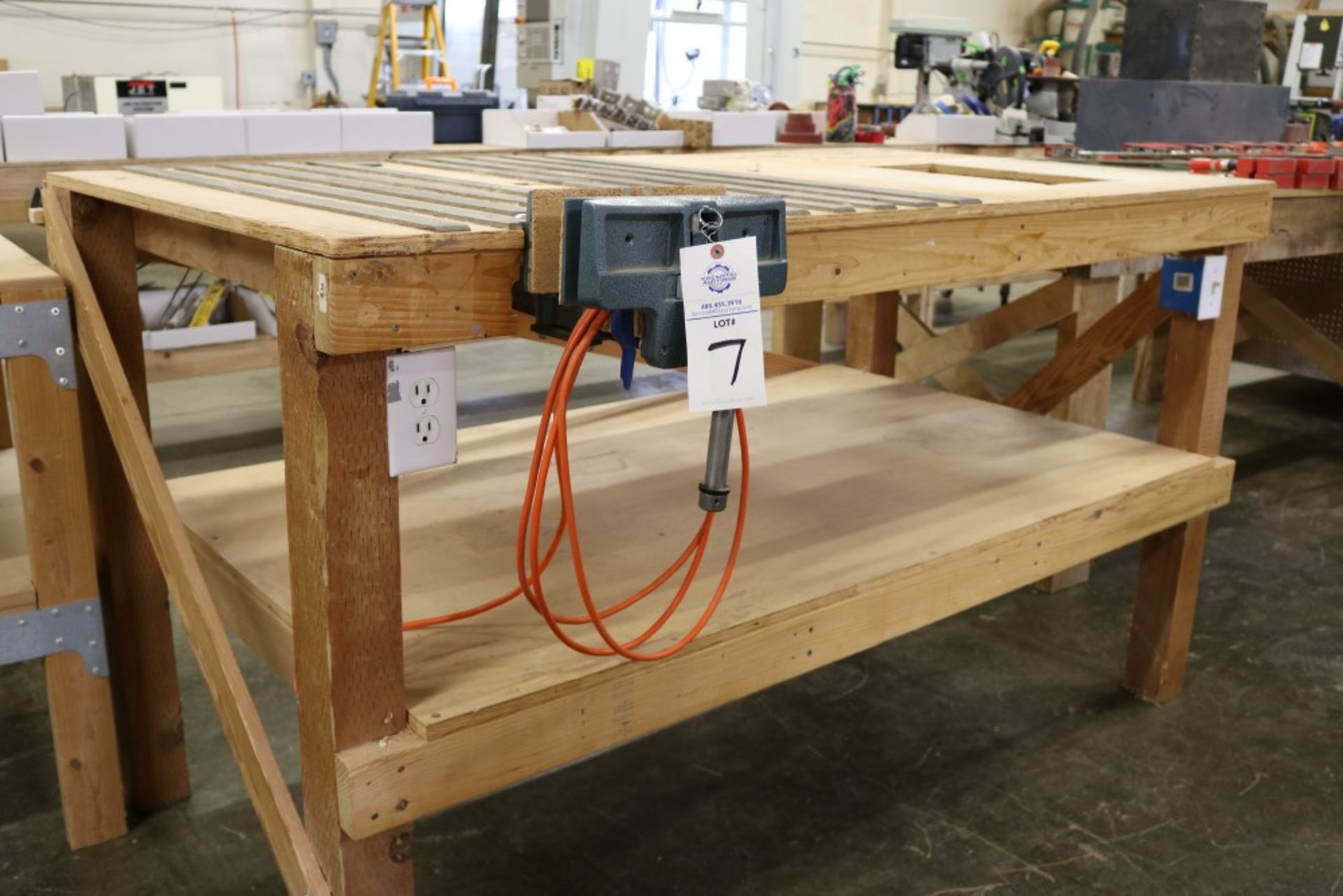 2 Tier Heavy Duty Wood Work Station with Electrical Outlets and Wilton 10" Vise 72" x 39" x 41" - Image 7 of 7