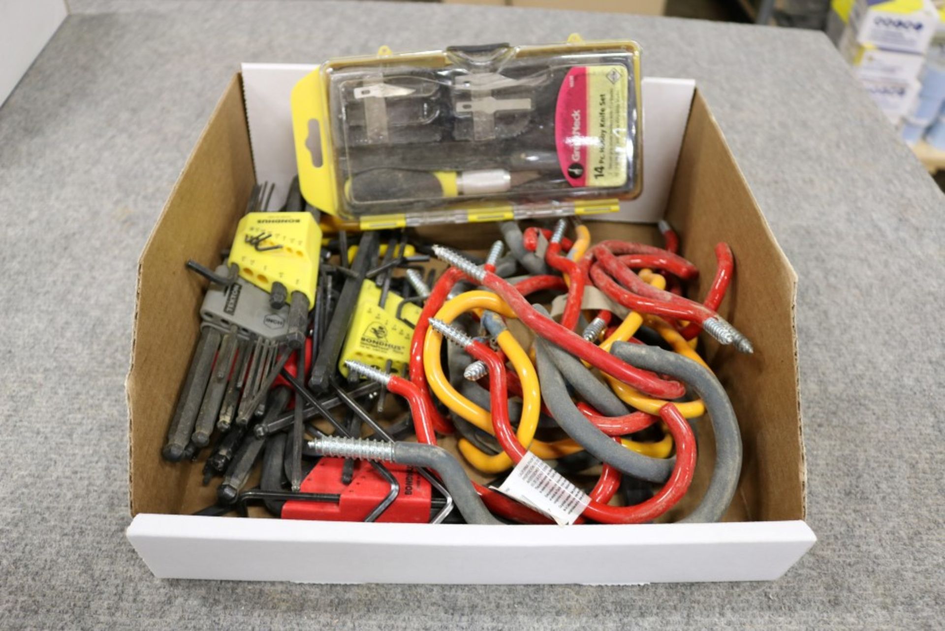 Box of Allen Keys, Shop Hooks, Crescent Wrench and Exacto Knife Kit - Image 2 of 6