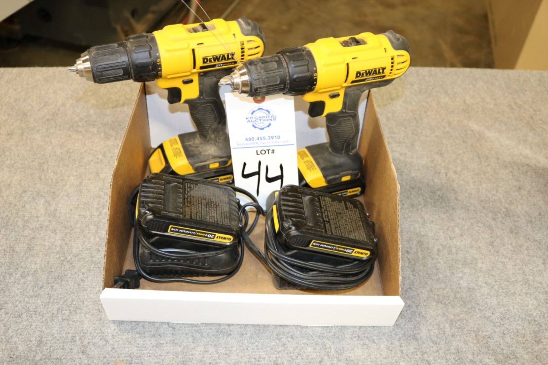 (2) DeWalt 20v Max Lithium Ion Drills with 2 Extra Batteries with Chargers and Bag - Image 7 of 8