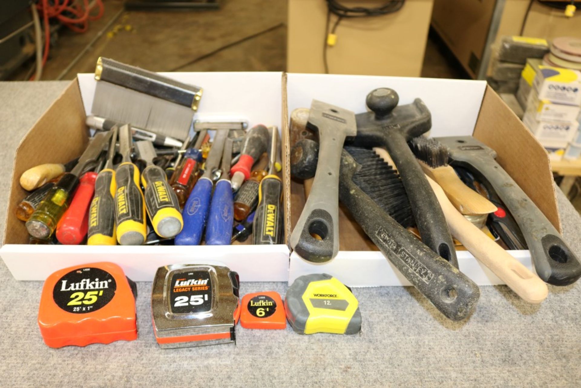 2 Boxes fo Various Tools, Chisels, Screw Drivers, Flatheads, Tape Measurers, Box Cutters, - Image 6 of 9