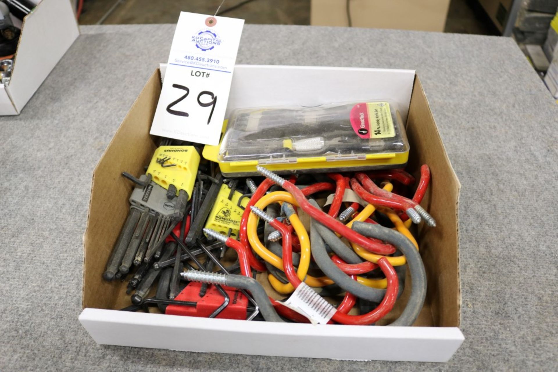 Box of Allen Keys, Shop Hooks, Crescent Wrench and Exacto Knife Kit - Image 4 of 6