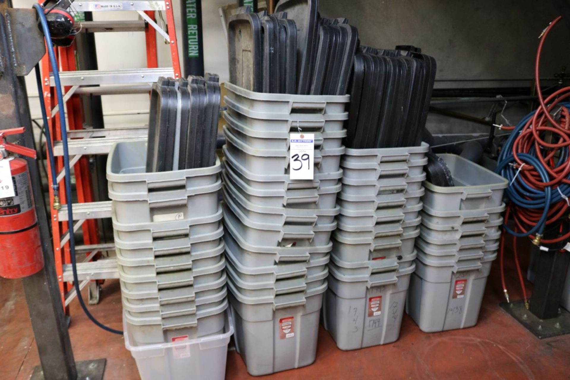 Large Lot of Rubbermaid Totes, 18" x 36" x 72" 12 and Tier Heavy Duty Metal Rack - Image 6 of 7
