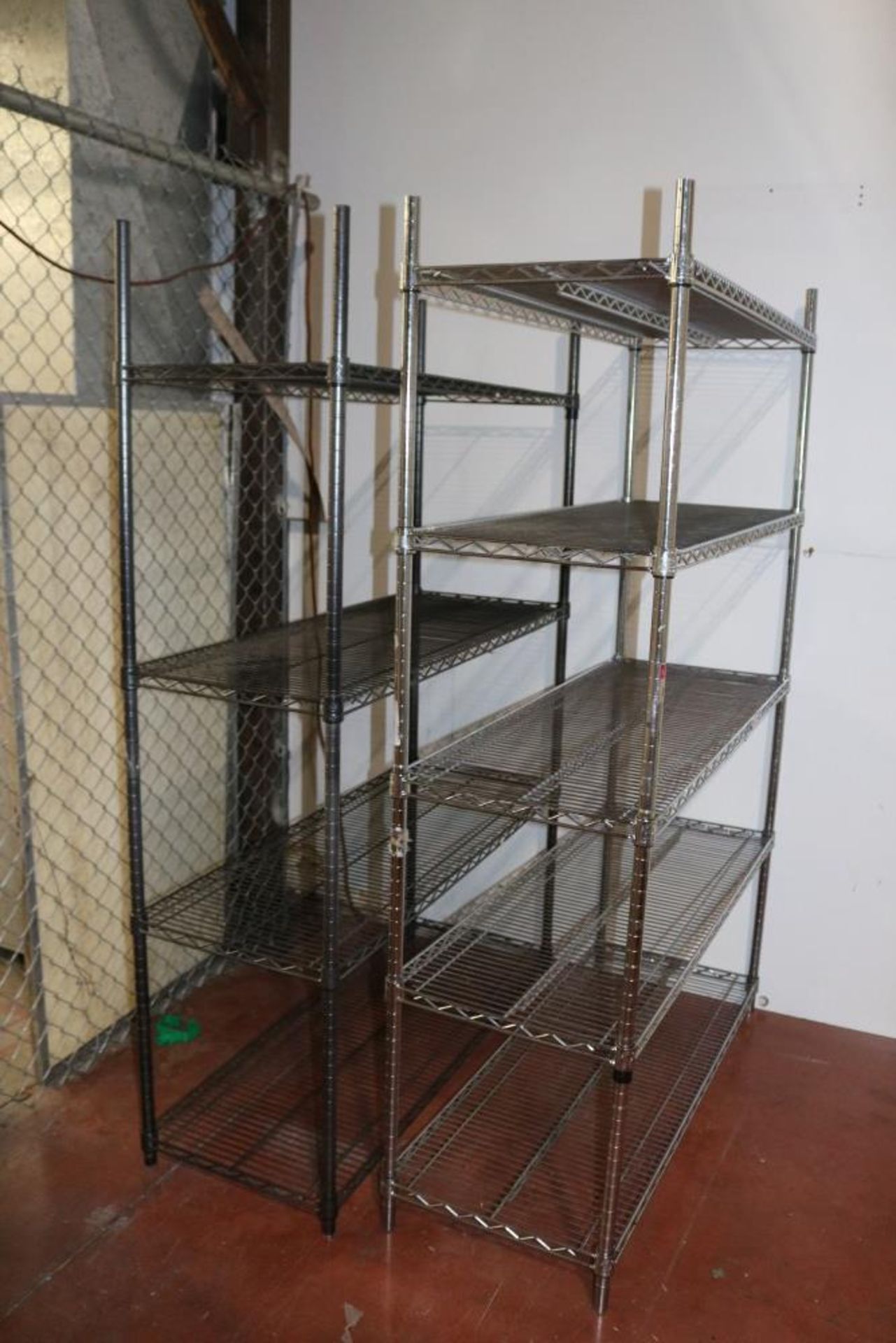 (1) 4 tier and (1) 5 tier Free Standing Parts Racks 18" x 48" x 72" - Image 3 of 4