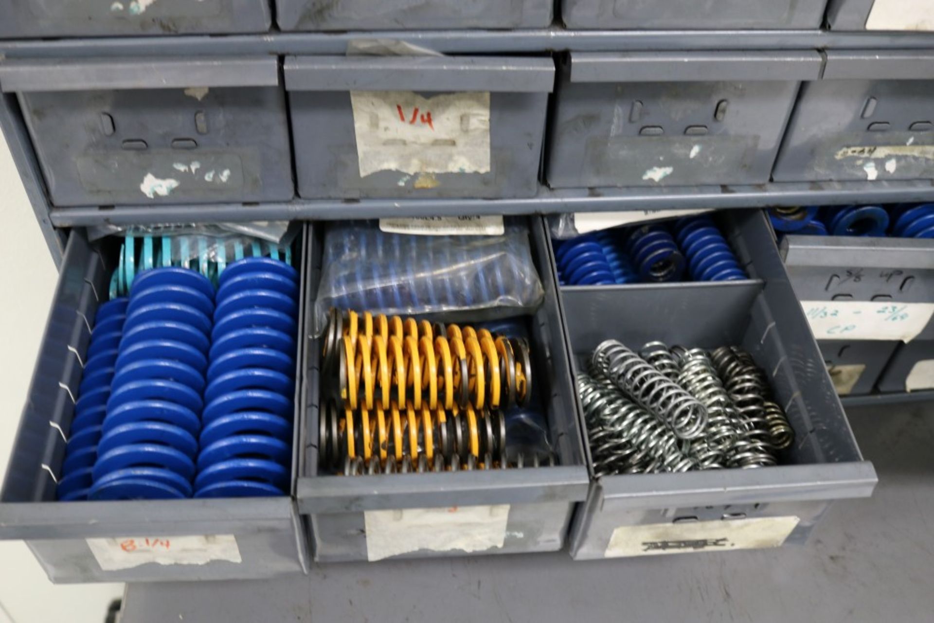 24 Bin Organizer Full of Various Sized Die Springs and Return Pins for Injection Molds - Image 6 of 9