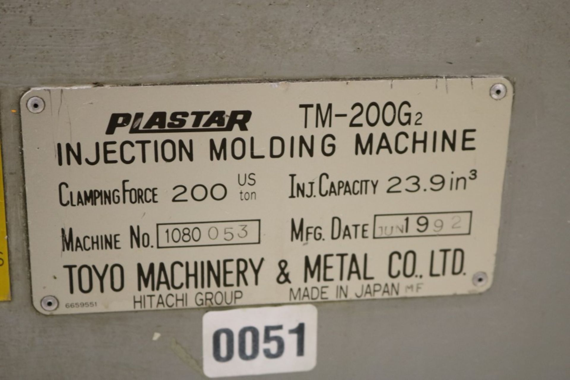 1992 Toyo 200 ton Injection Molding Machine - 13.1 oz. Shot, Core Pull, Model TM-200G2 - Image 10 of 17