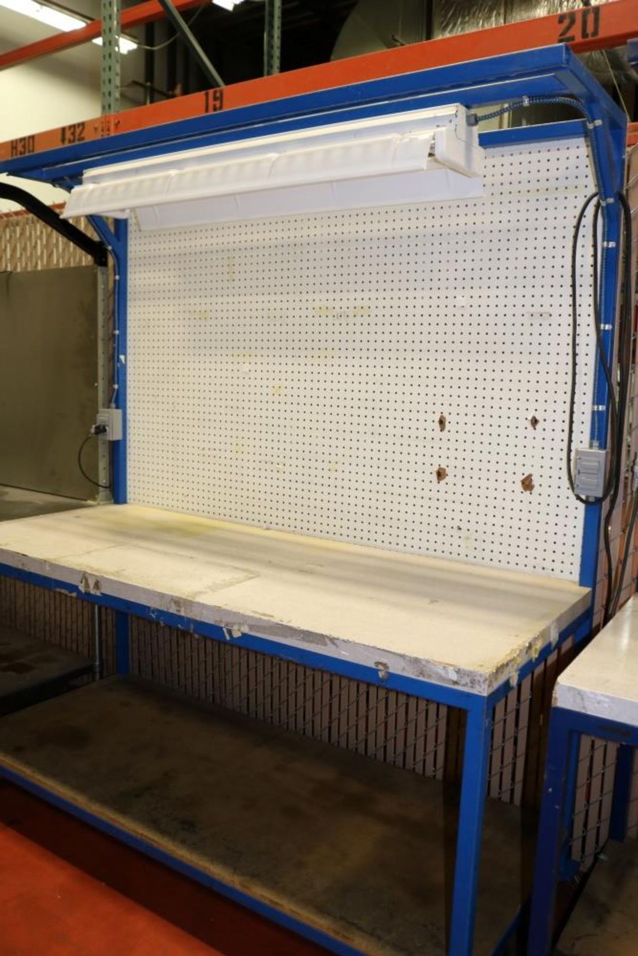 Work Station - 30" x 36" x 72" Rolling Workbench w/ 4' x 6' pegboard backing and 4' Shop Light