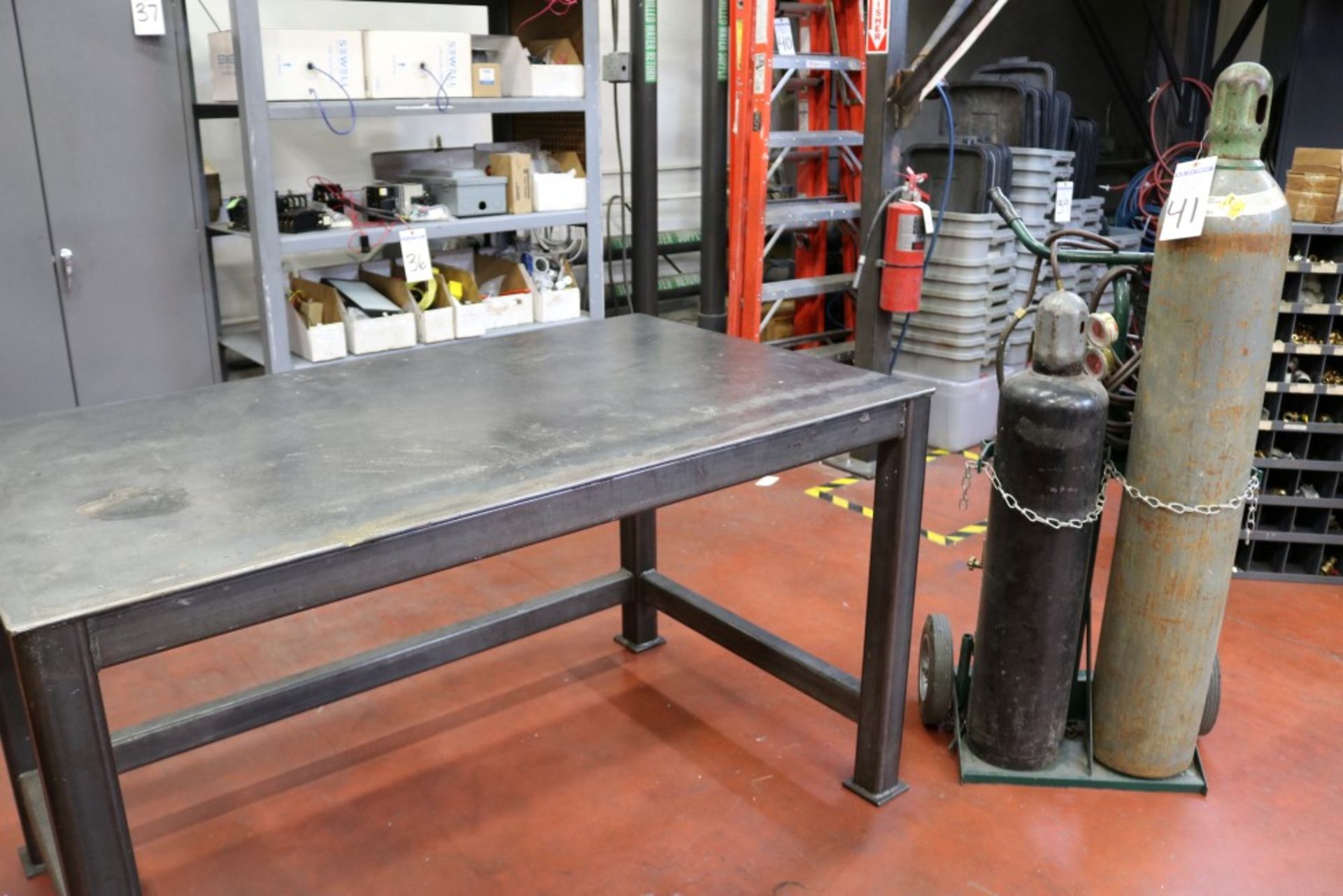 Welding Table Heavy Duty Steel 34" x 36" x 60" w/ Rolling Oxy Acetelyne Torch - Image 7 of 10