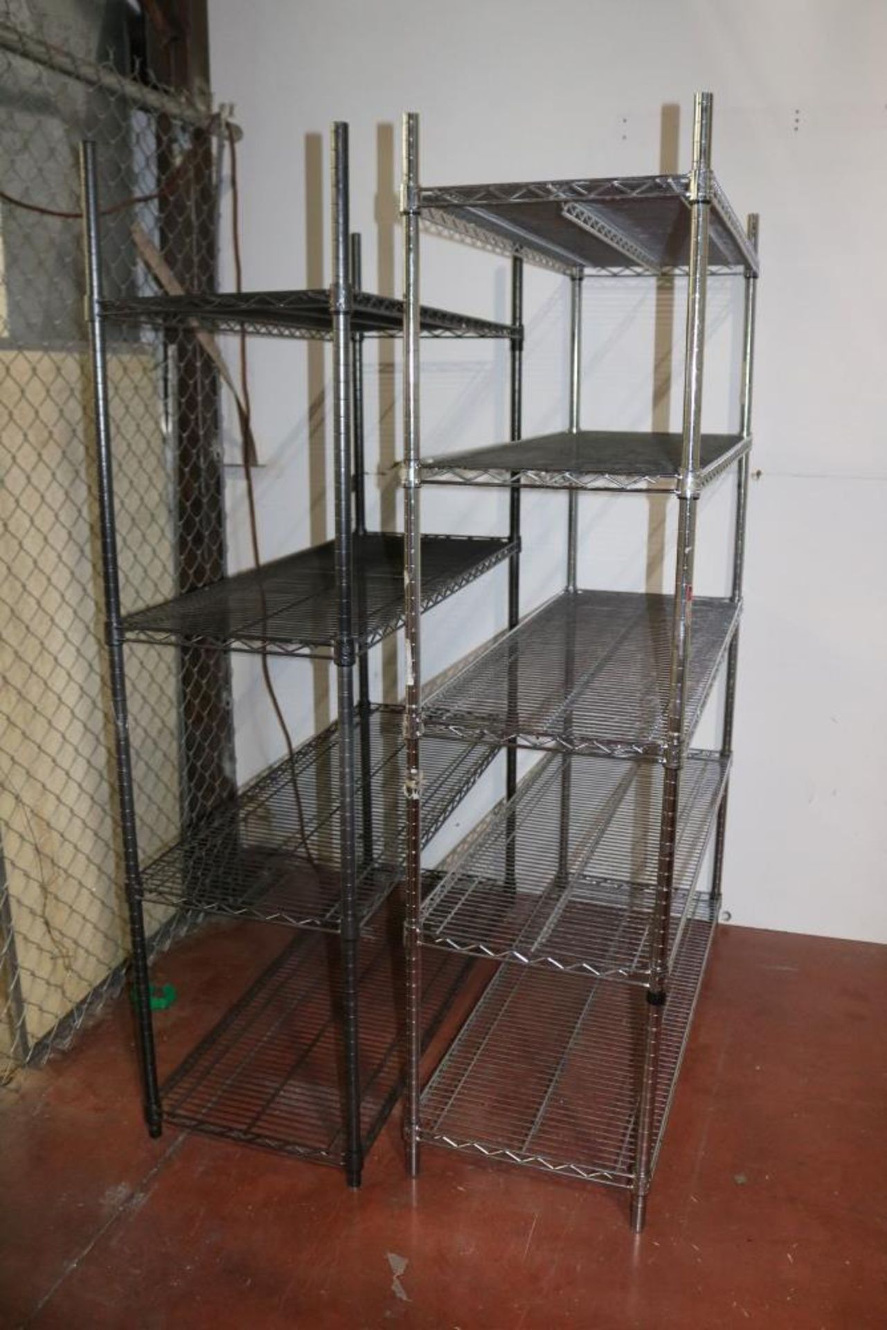 (1) 4 tier and (1) 5 tier Free Standing Parts Racks 18" x 48" x 72"