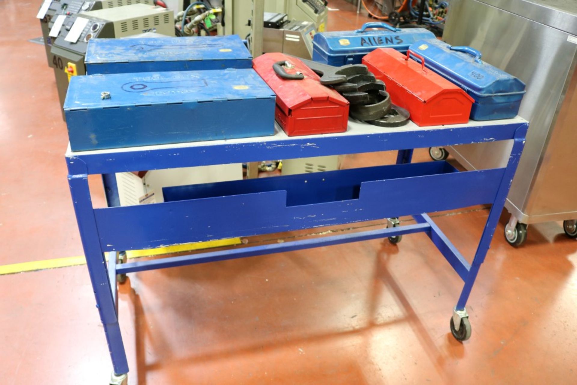 Steel Rolling Table w/ Injection Molding Machine Tool Boxes