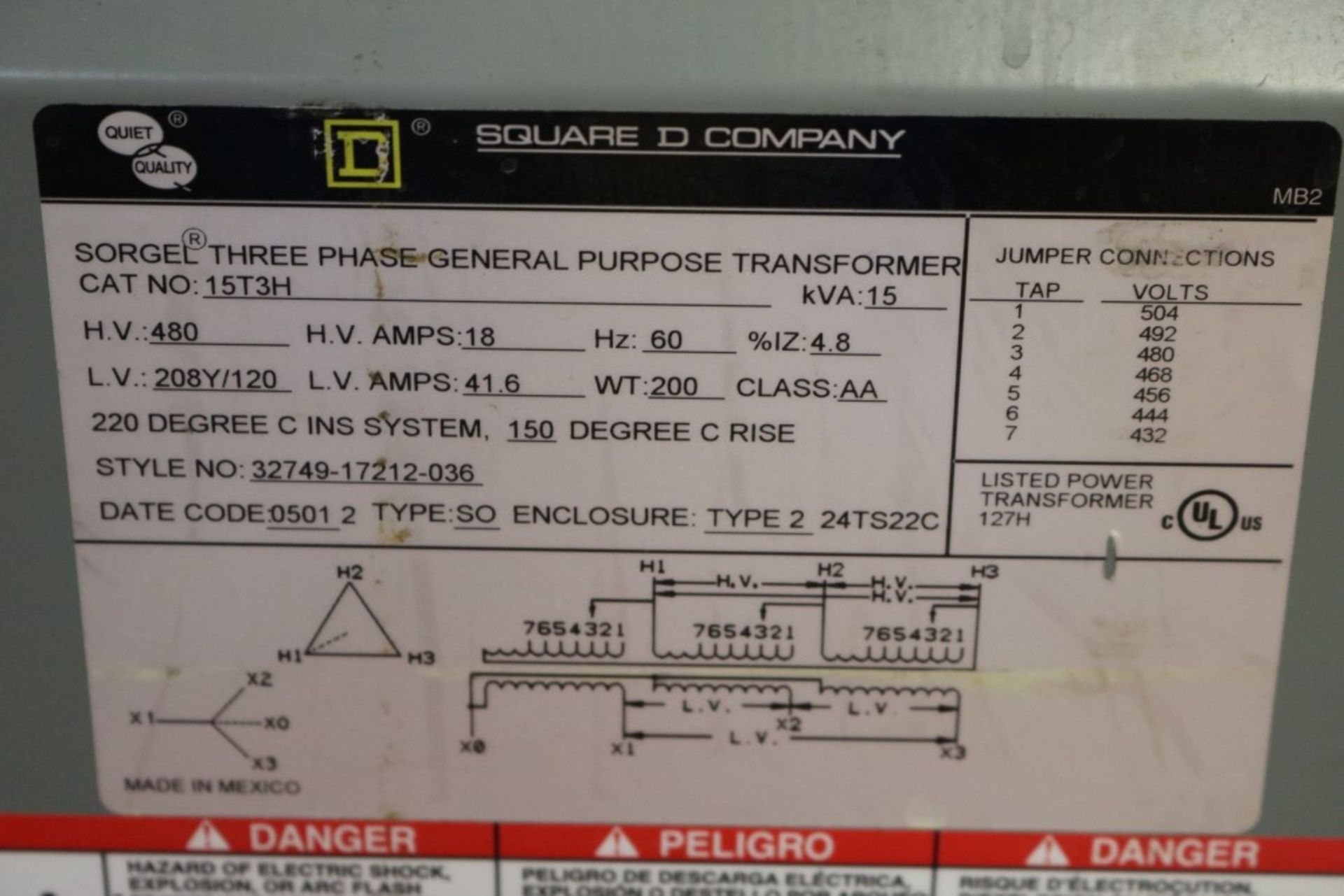 Square D Step Down Transformer 15 KVA HV 480 LV 208Y/120 - Image 3 of 5