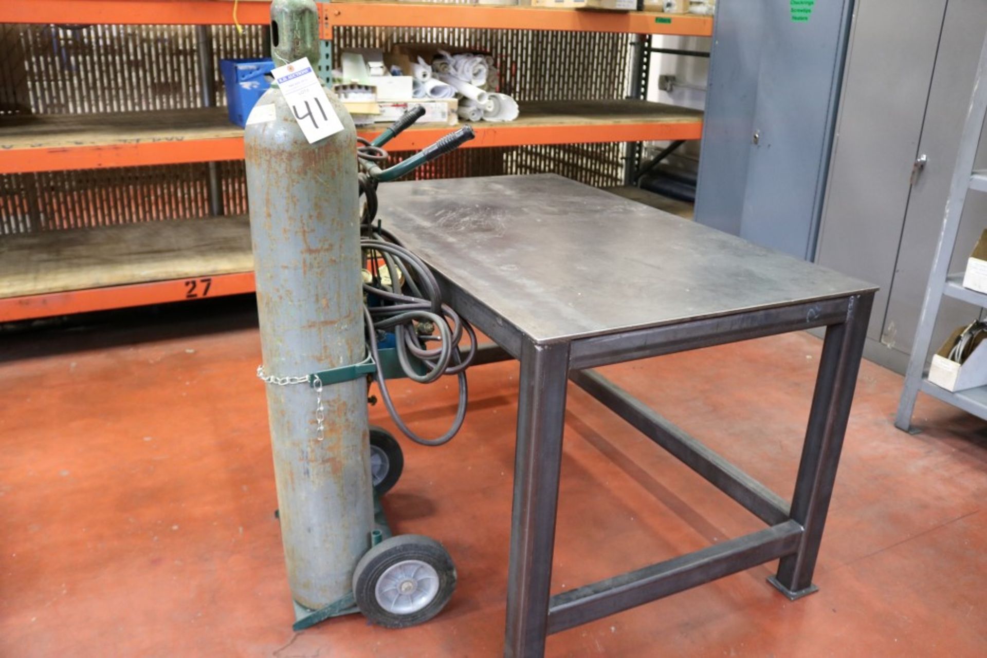 Welding Table Heavy Duty Steel 34" x 36" x 60" w/ Rolling Oxy Acetelyne Torch - Image 10 of 10