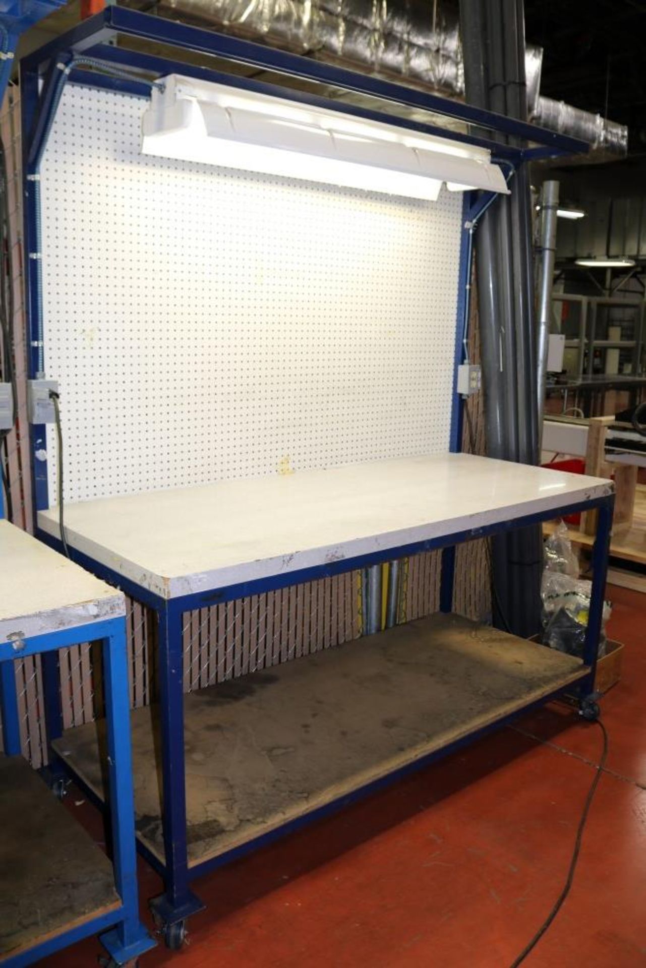 Work Station - 30" x 36" x 72" Rolling Workbench w/ 4' x 6' pegboard backing and 4' Shop Light - Image 2 of 8