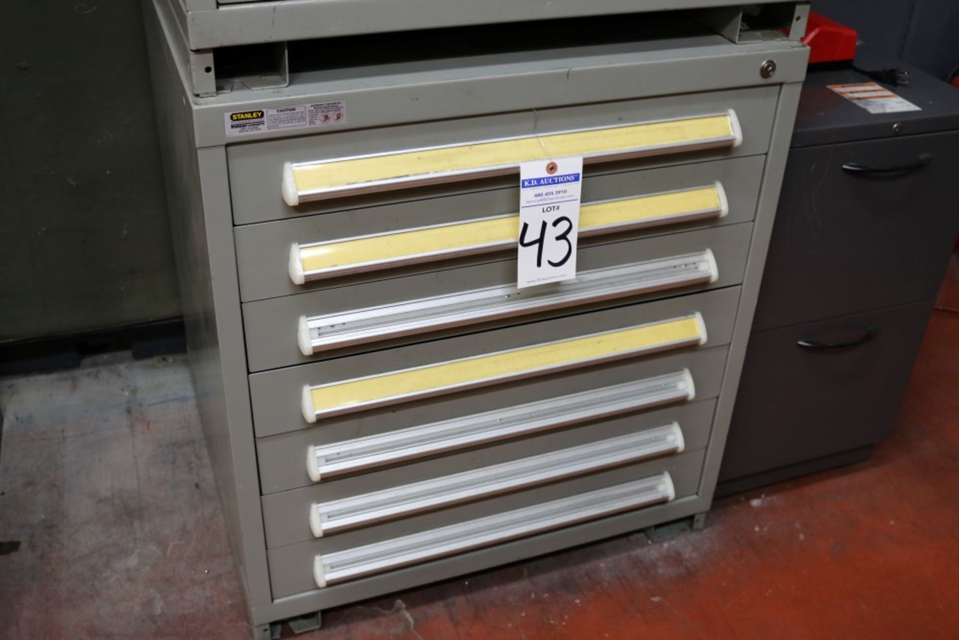 28" x 30" x 33" Stanley Vidmar Cabinet, 6 Drawer, Heavy Duty Roller Bearing Full of Hardware and - Image 9 of 9