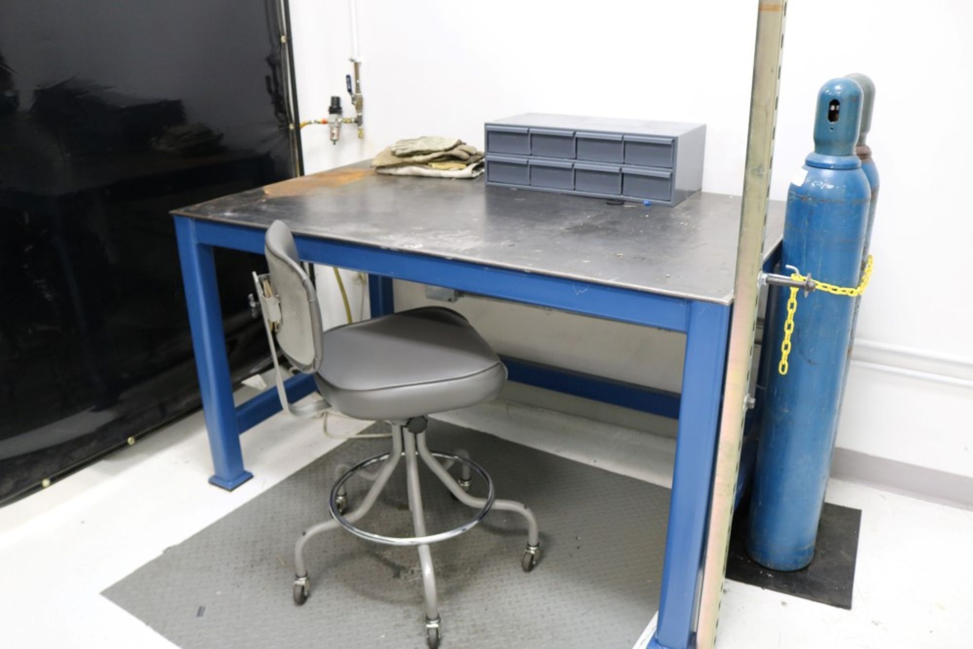 Welding Station - 36" x 60" x 34" Heavy Duty Steel Table, 8 Drawer Durham Metal Bin and (2) 6' x - Image 2 of 8