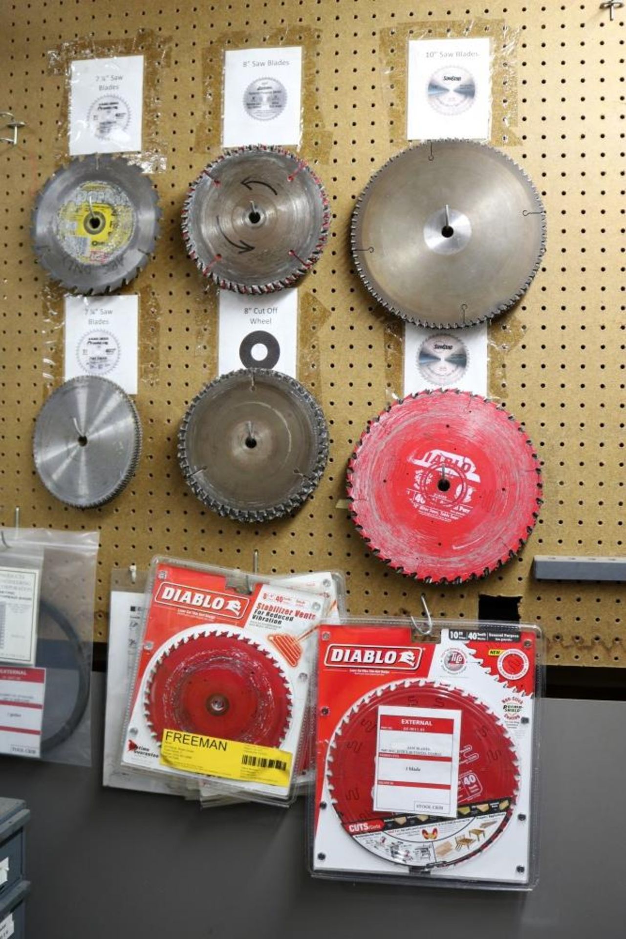 Wall of Various Size Saw Blades, 7 1/4", 8", 8 1/4", 10"