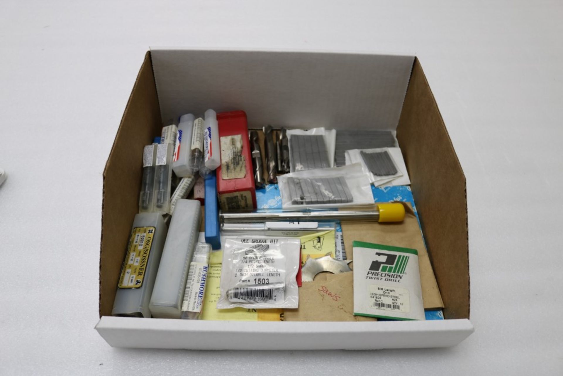 Box of Saws, Drills, End Mills, Countersink, Various Size machine Key Ends and Others in New