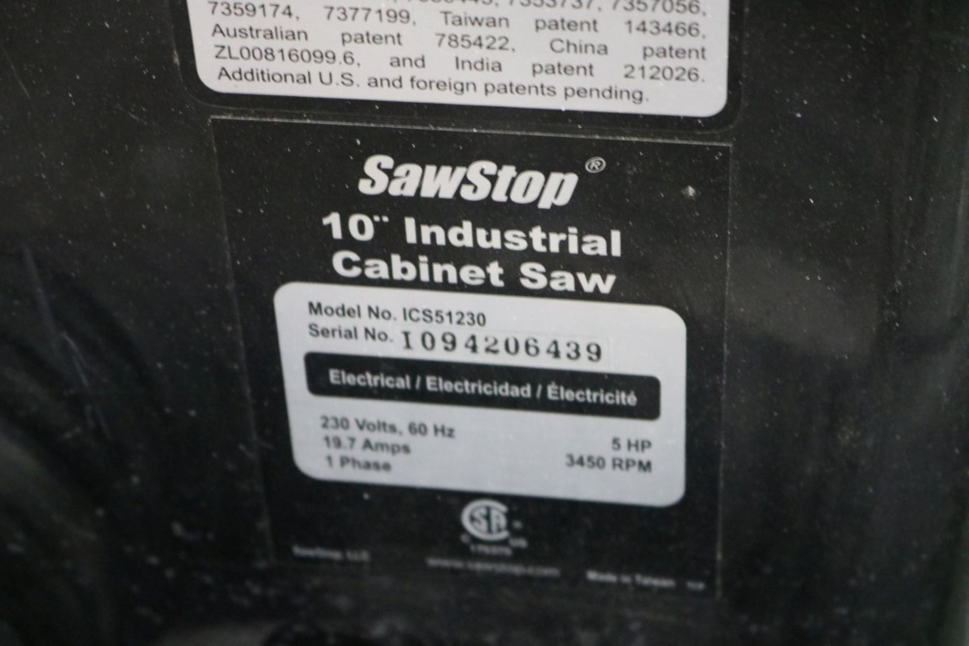 SawStop 10" Industrial Cabinet Saw, 5HP, Model ICS51230, 34" x 7' x 35", With Jet Dust Collector - Image 12 of 17