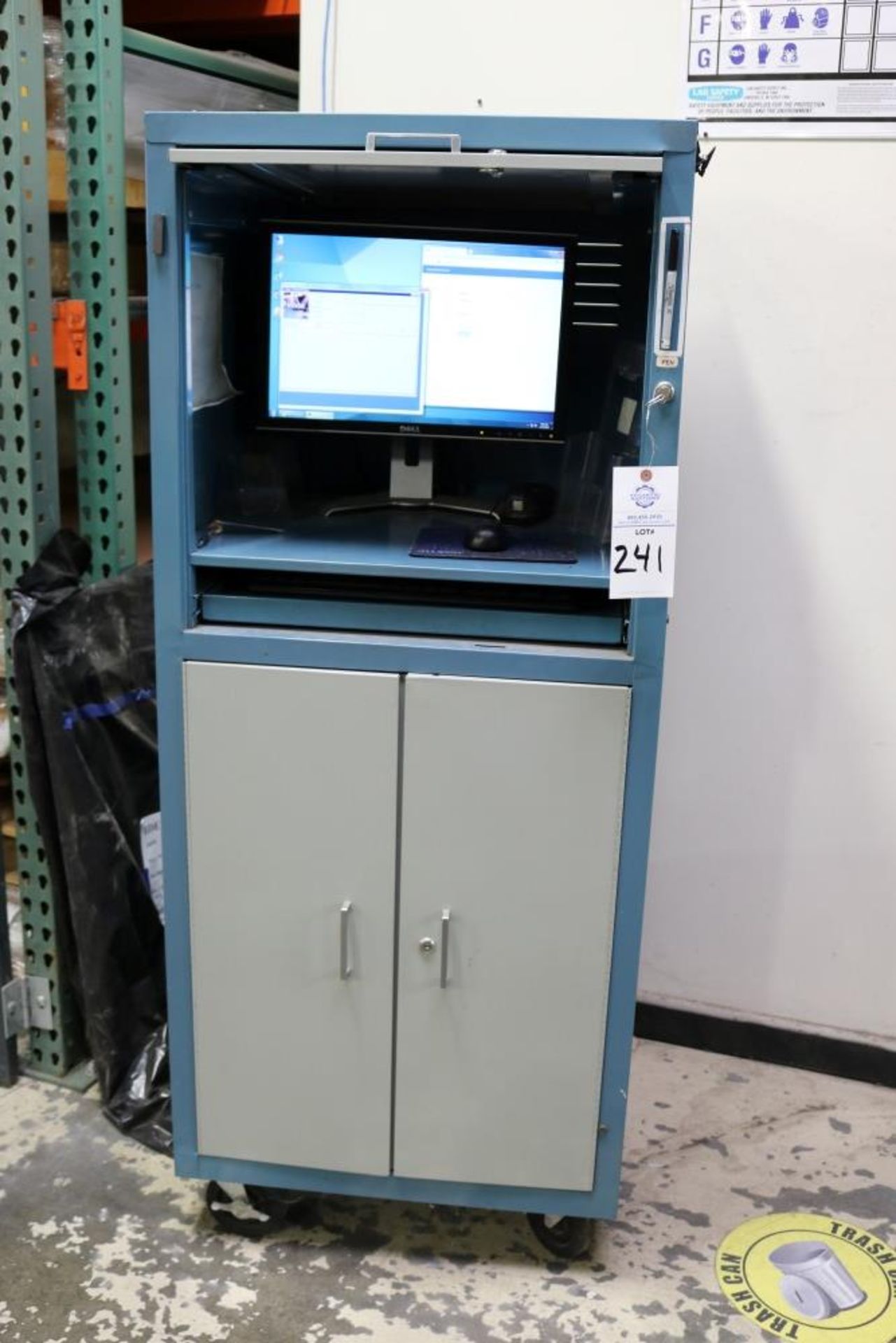 Rolling Blue Computer Cabinet with Monitor Keyboard and Mouse - Image 4 of 4