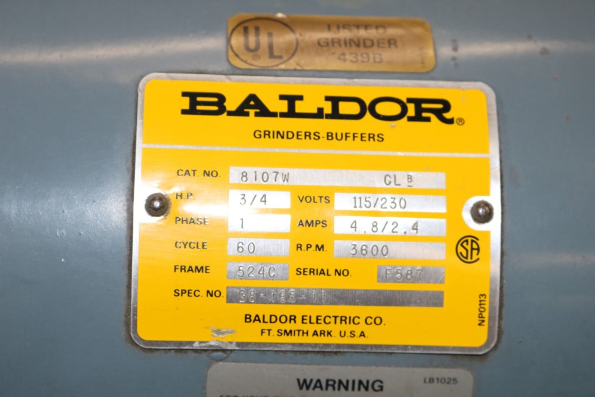 Baldor Grinder/Buffer 3/4 HP, 3600 RPM, with Grinding Wheels Attached - Image 2 of 5