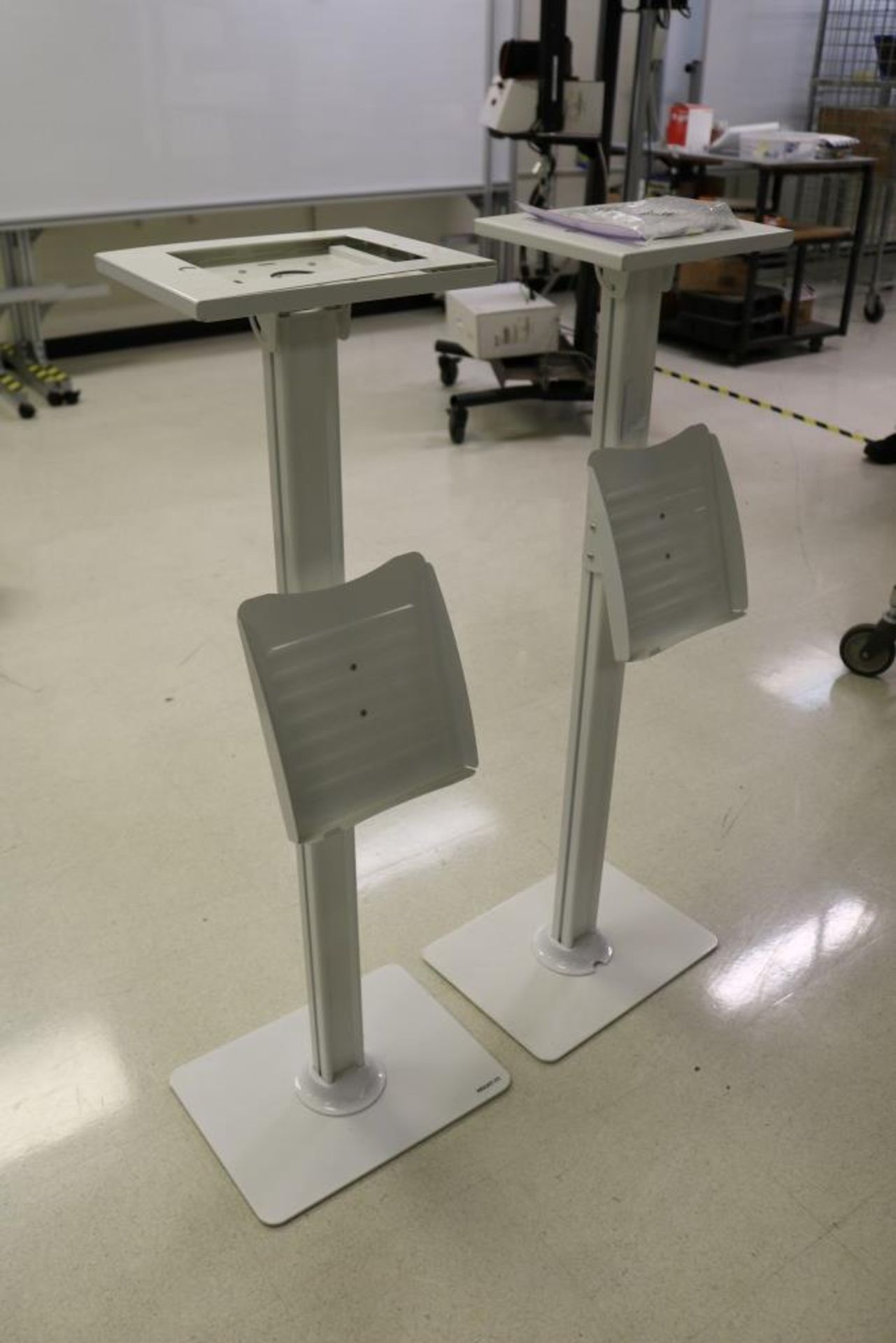 (2) Ipad Login Stands With Hardware, Tiltable with Adjustable Height Shelf