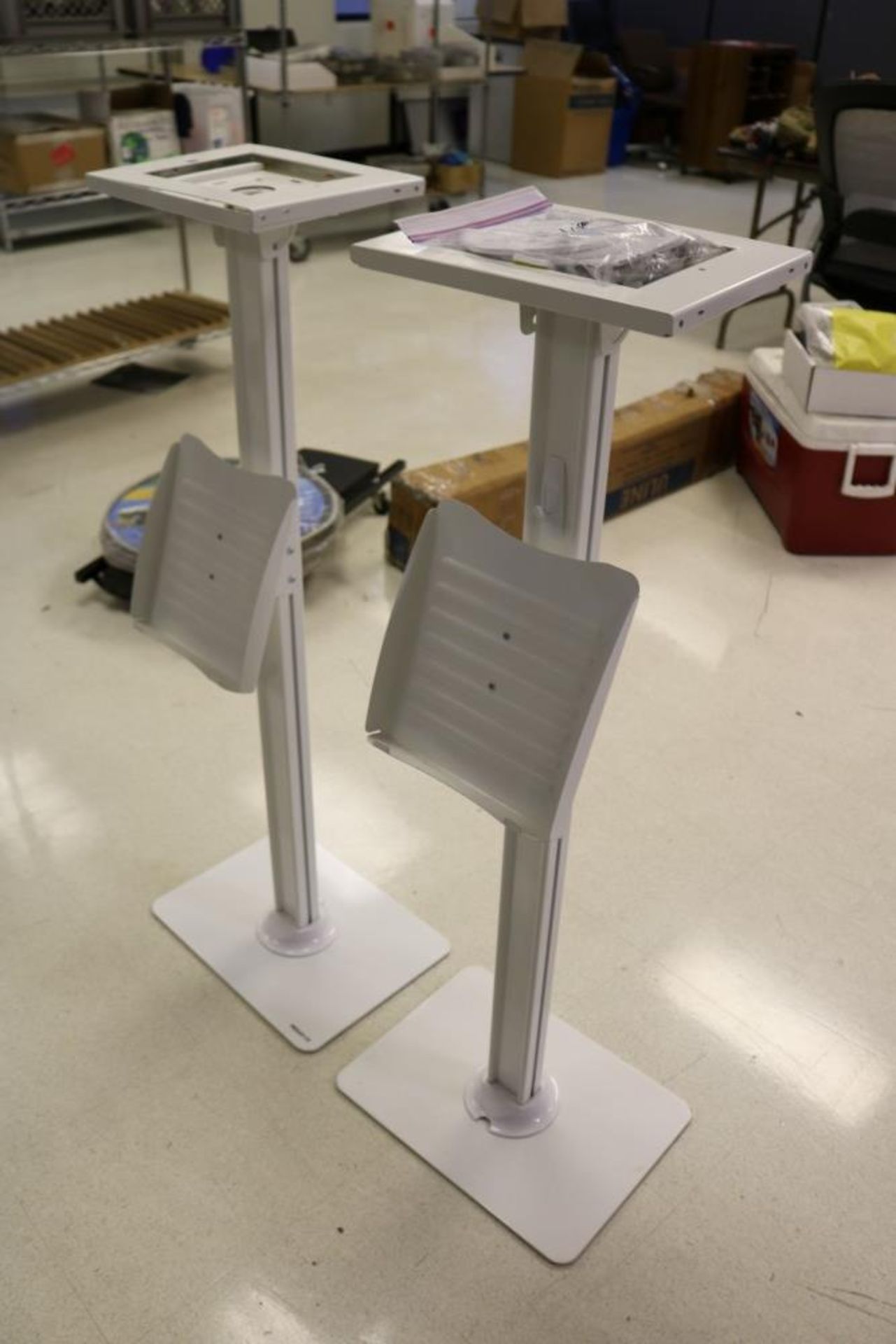 (2) Ipad Login Stands With Hardware, Tiltable with Adjustable Height Shelf - Image 2 of 7