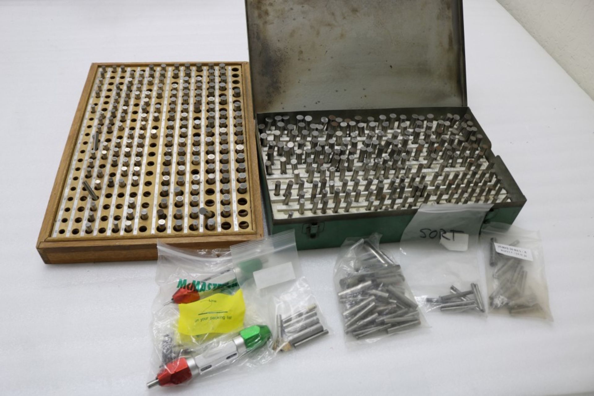 (2) Boxes of Various Size Pin Gages and Meyer Pin Gage Holders