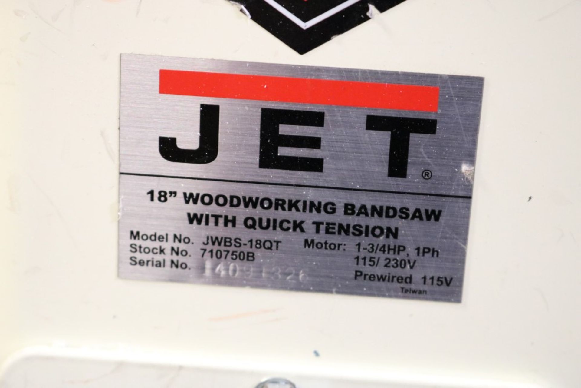 Jet 18" Woodworking Vertical Bandsaw with Quick Tension 1 3/4 HP Model JWBS-18QT - Image 2 of 8