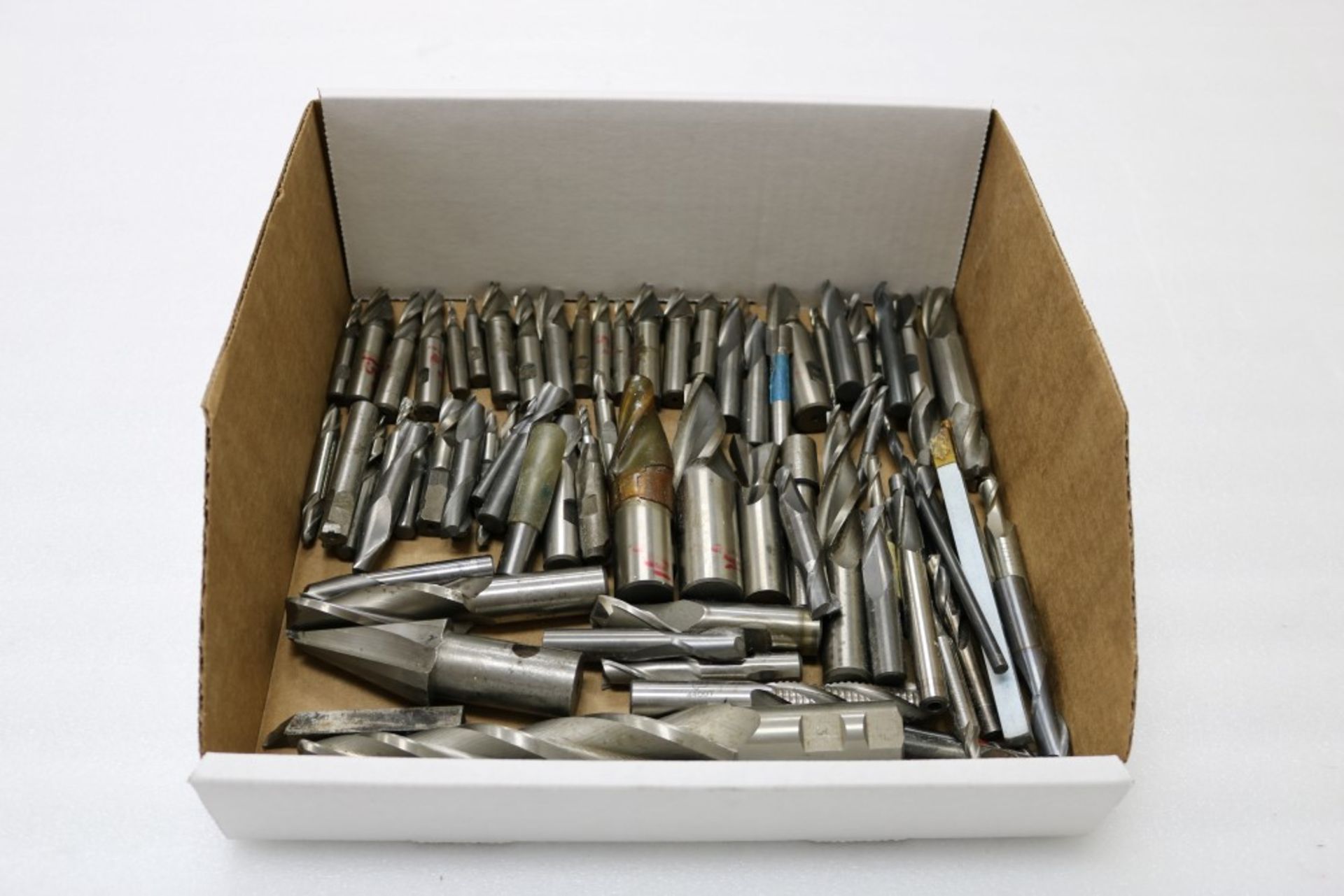 Box of Used End Mill Drills and Others Cut Mostly Plastic
